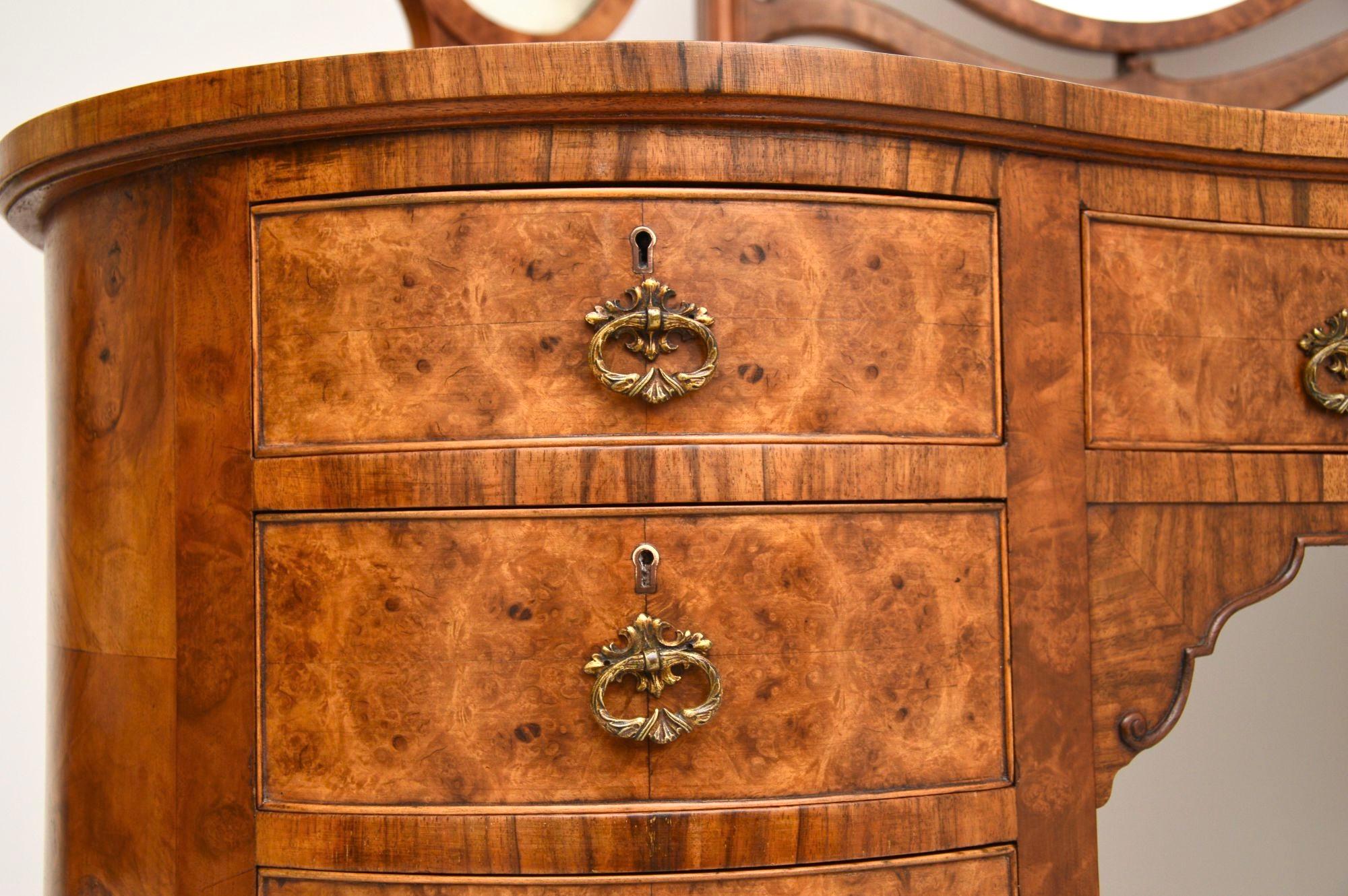 Antique Walnut Kidney Shaped Dressing Table and Stool 1