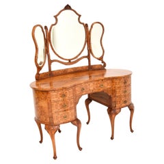 Antique Walnut Kidney Shaped Dressing Table and Stool