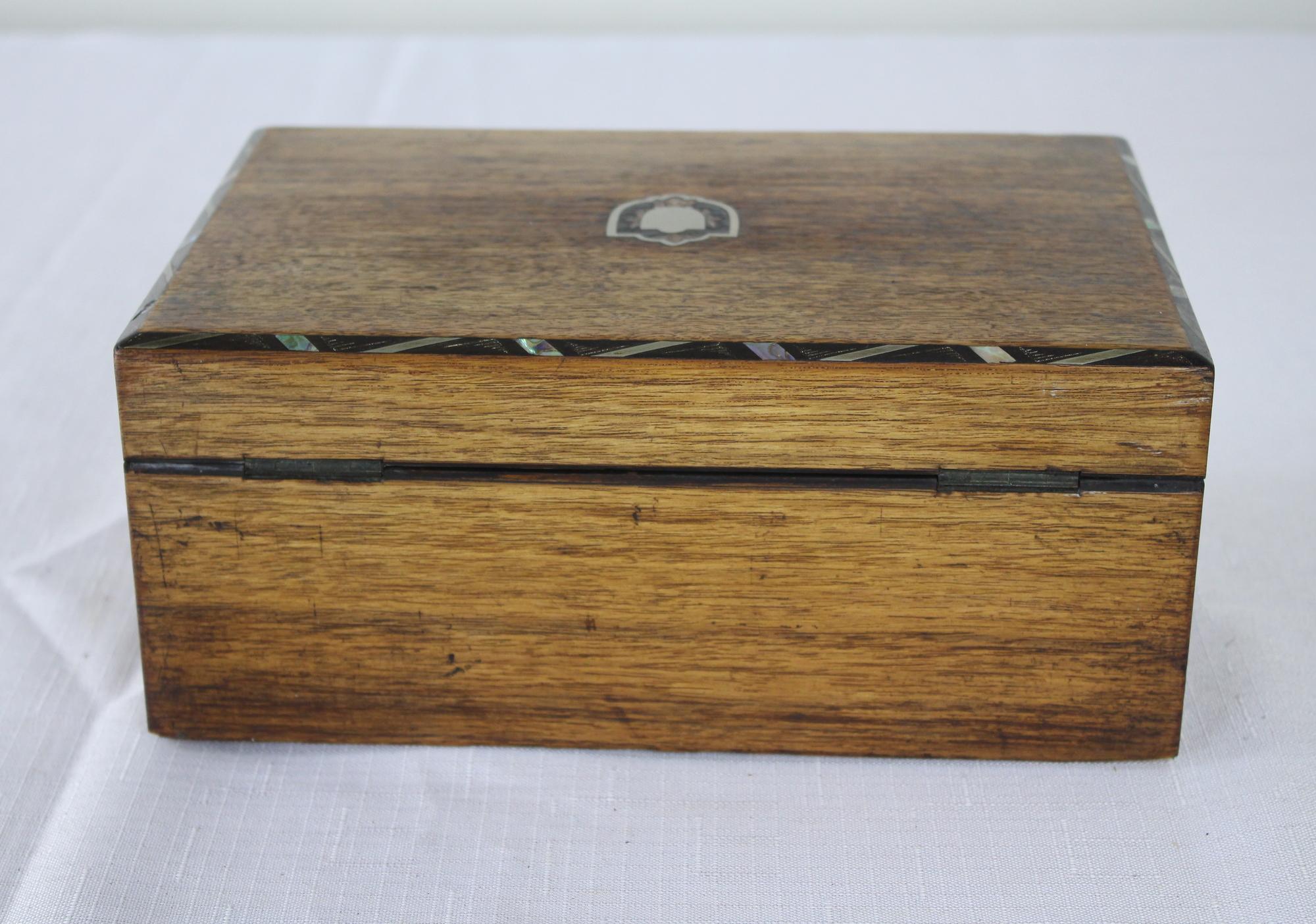 19th Century Antique Walnut Ladies Sewing Box, Mother of Pearl Inlay For Sale