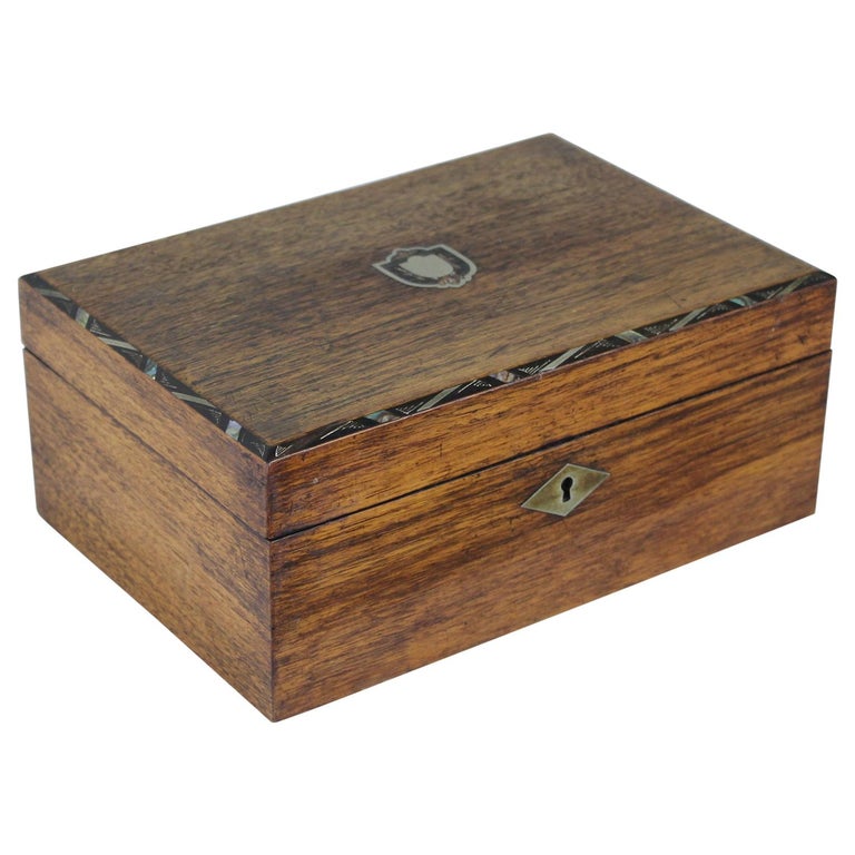 Antique Walnut Ladies Sewing Box, Mother of Pearl Inlay For Sale at 1stDibs