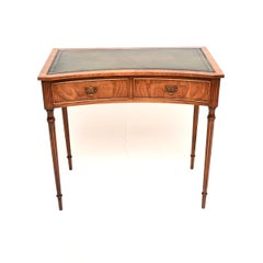 Antique Walnut Leather Top Concave Desk / Side Table