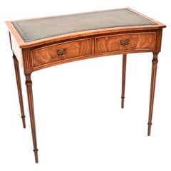 Antique Walnut Leather Top Concave Desk / Side Table