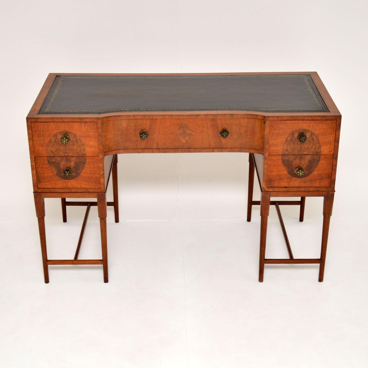 English Antique Walnut & Leather Top Desk