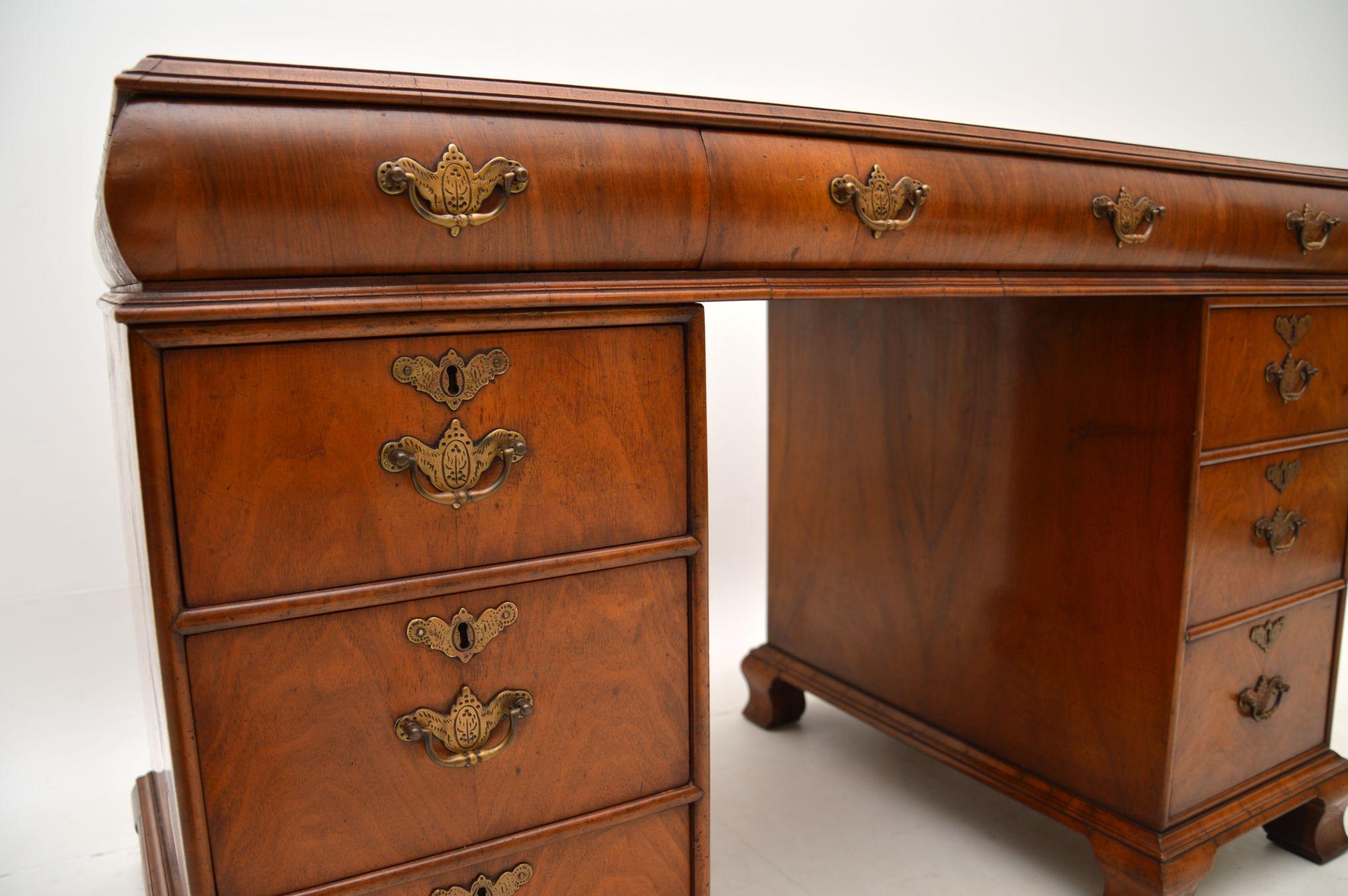 Antique Walnut Leather Top Pedestal Desk For Sale 4