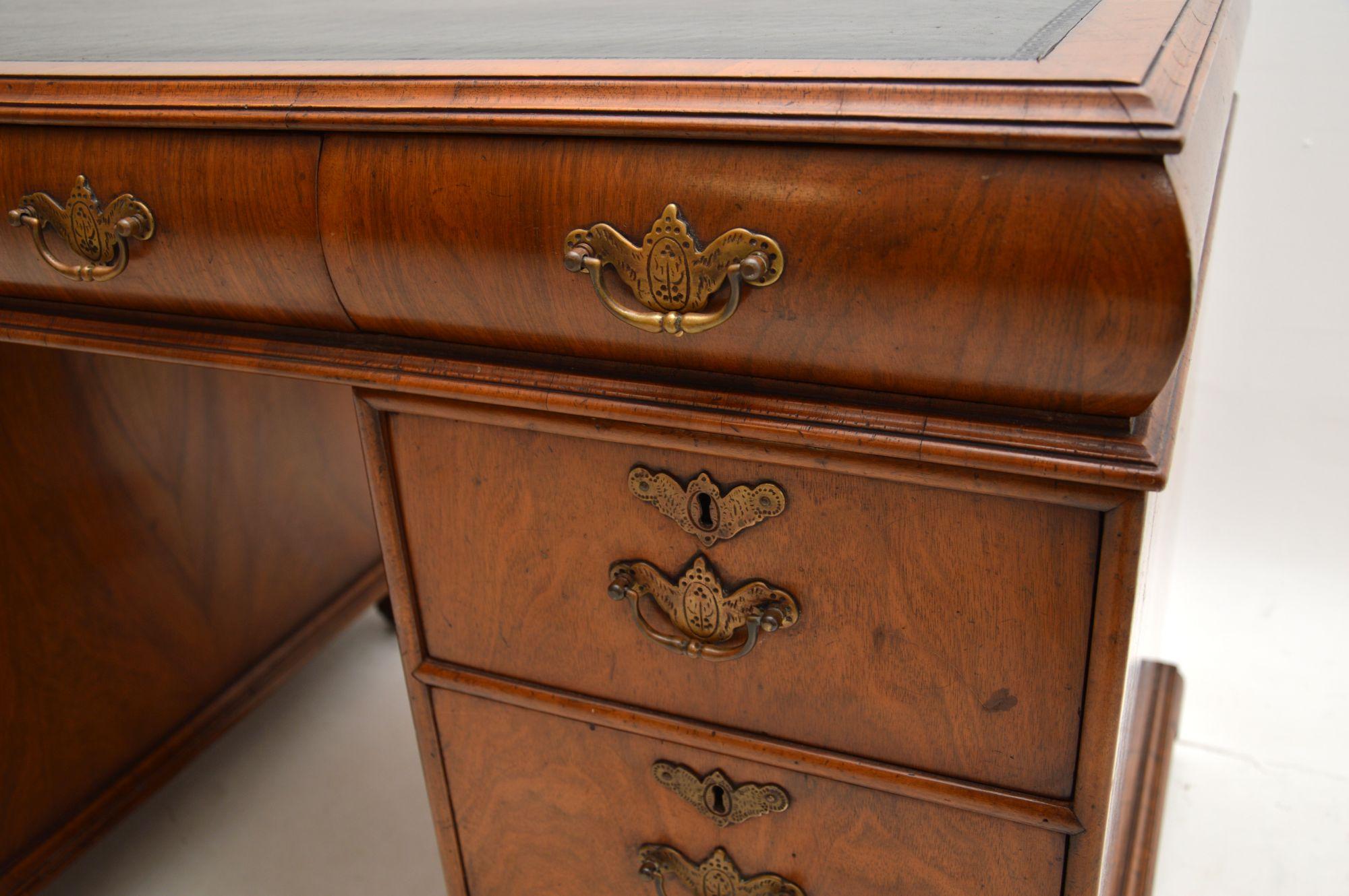 Antique Walnut Leather Top Pedestal Desk For Sale 5