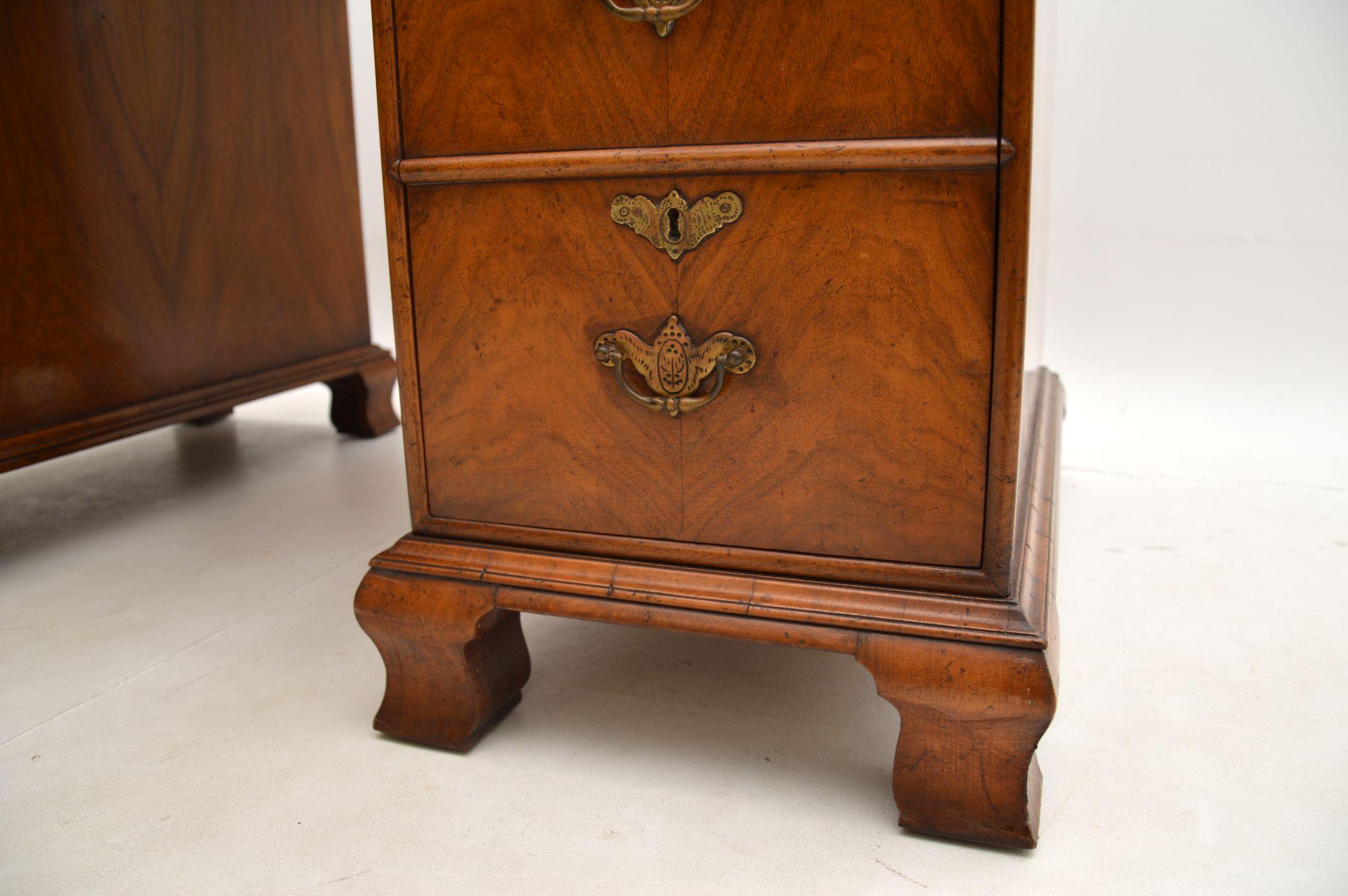 Antique Walnut Leather Top Pedestal Desk For Sale 6