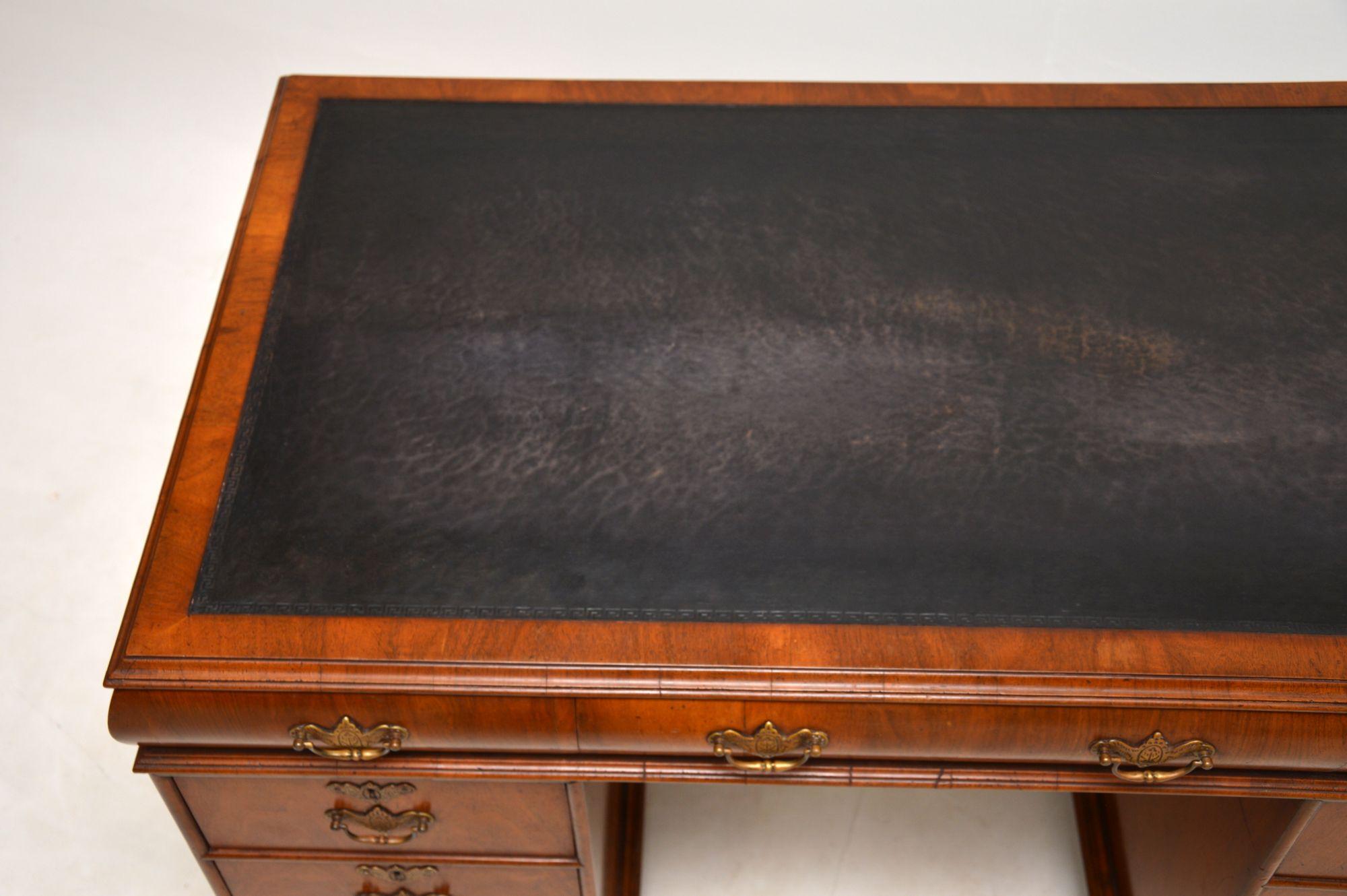 Antique Walnut Leather Top Pedestal Desk For Sale 1