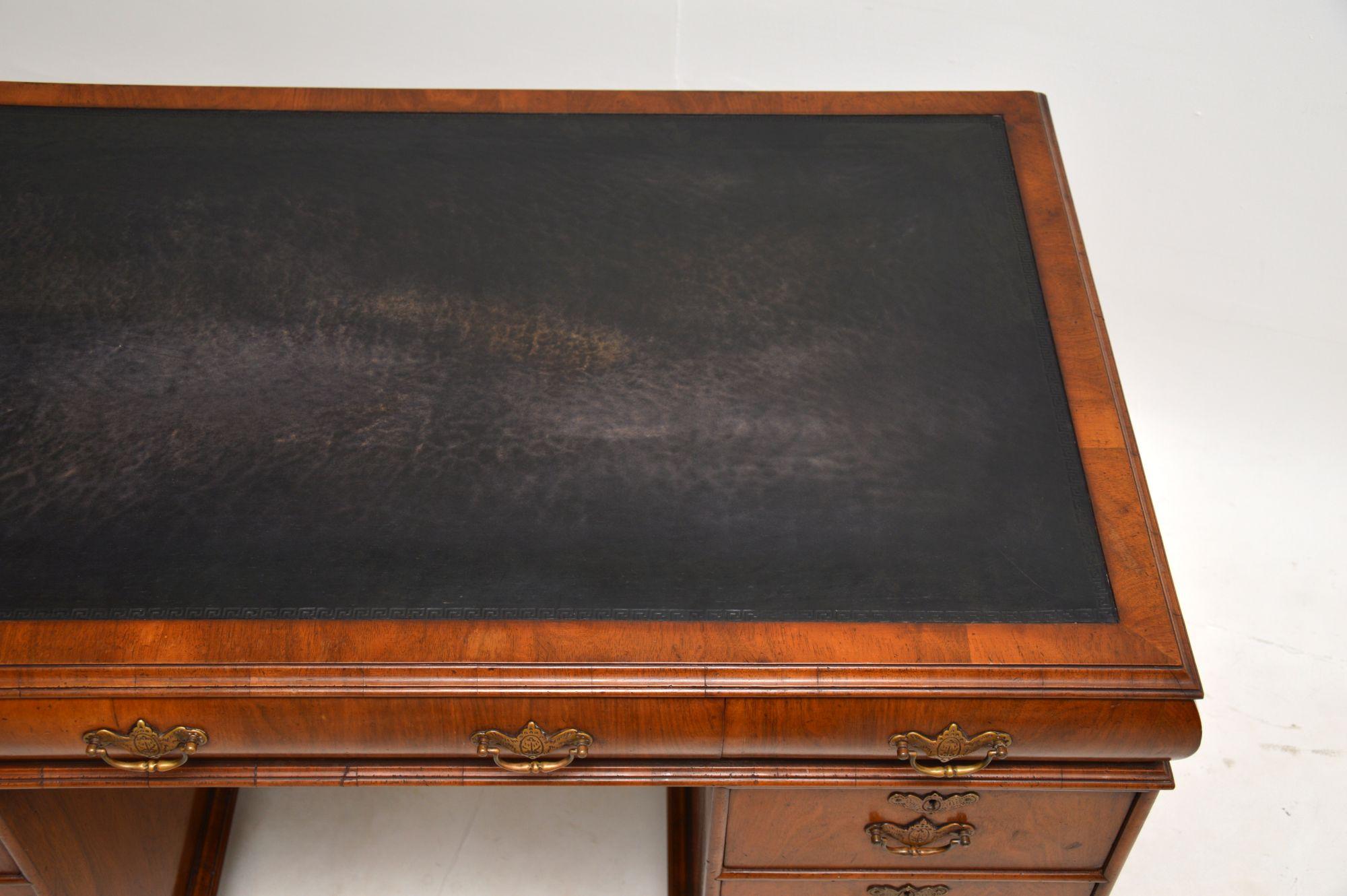 Antique Walnut Leather Top Pedestal Desk For Sale 2