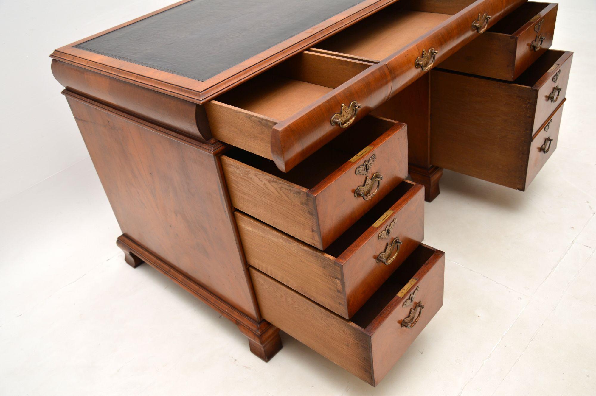 Antique Walnut Leather Top Pedestal Desk For Sale 3