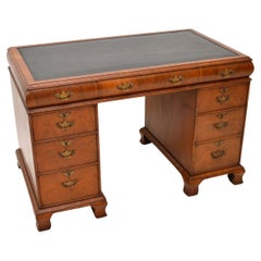 Antique Walnut Leather Top Pedestal Desk
