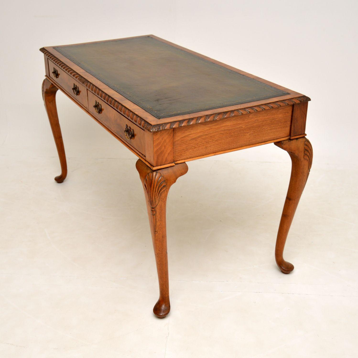 Chippendale Antique Walnut Leather Top Writing Table / Desk