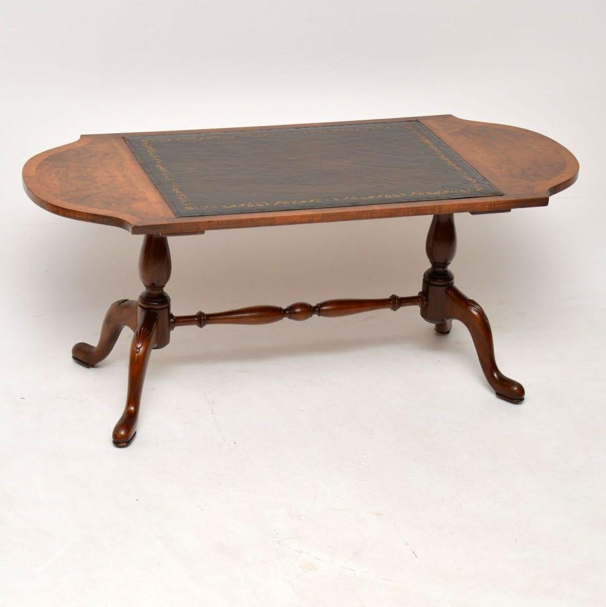 Antique Walnut Leather Topped Coffee Table 3