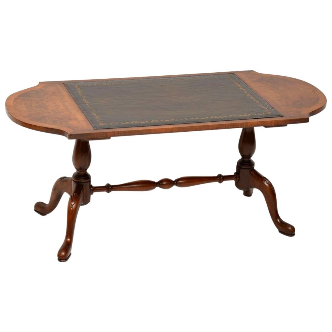 Antique Walnut Leather Topped Coffee Table