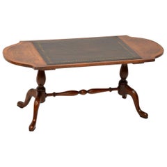 Antique Walnut Leather Topped Coffee Table