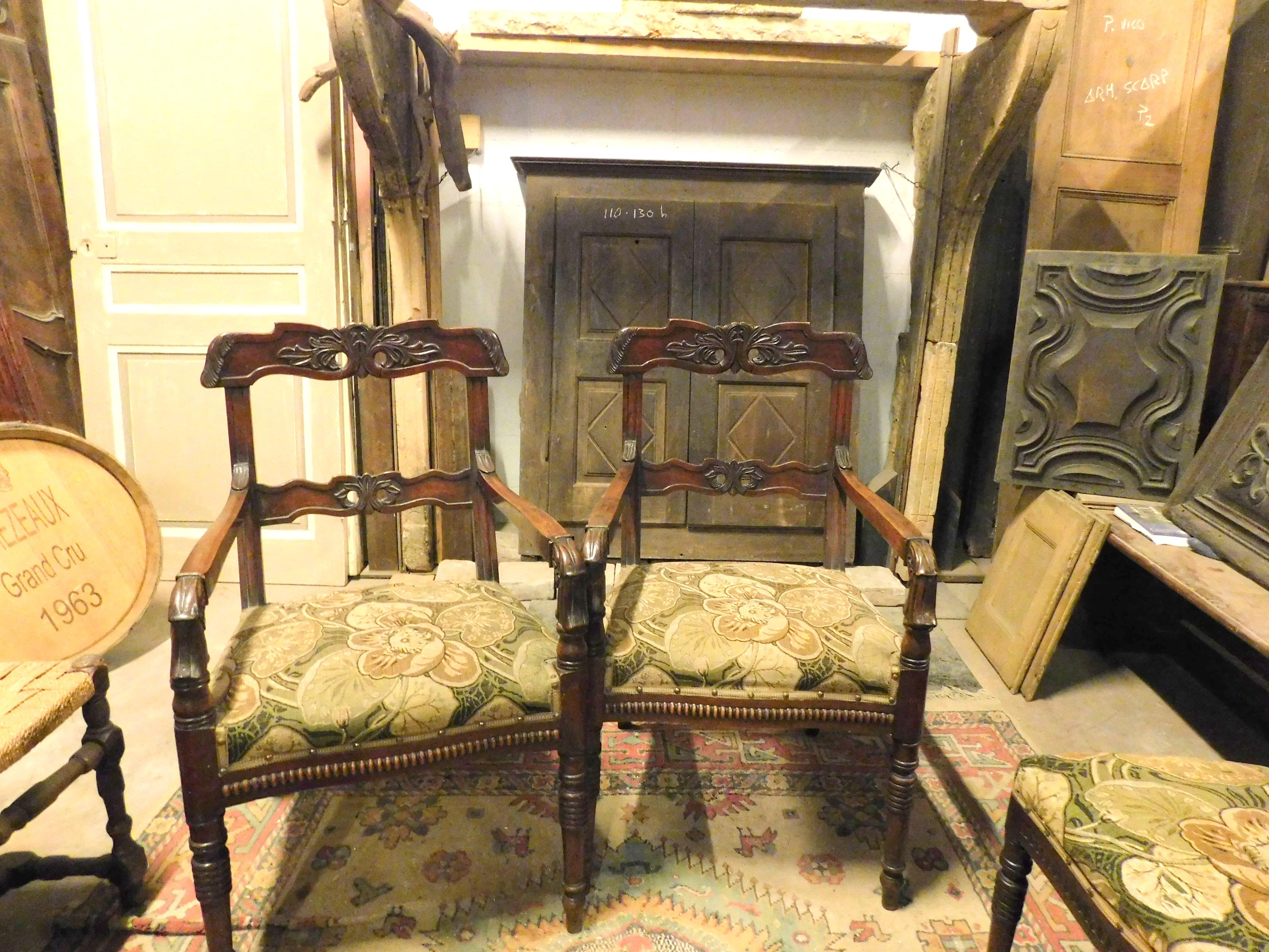 Antique Walnut Living Room Set of 6 Chairs and 2 Armchairs, 19th Century Italy 1