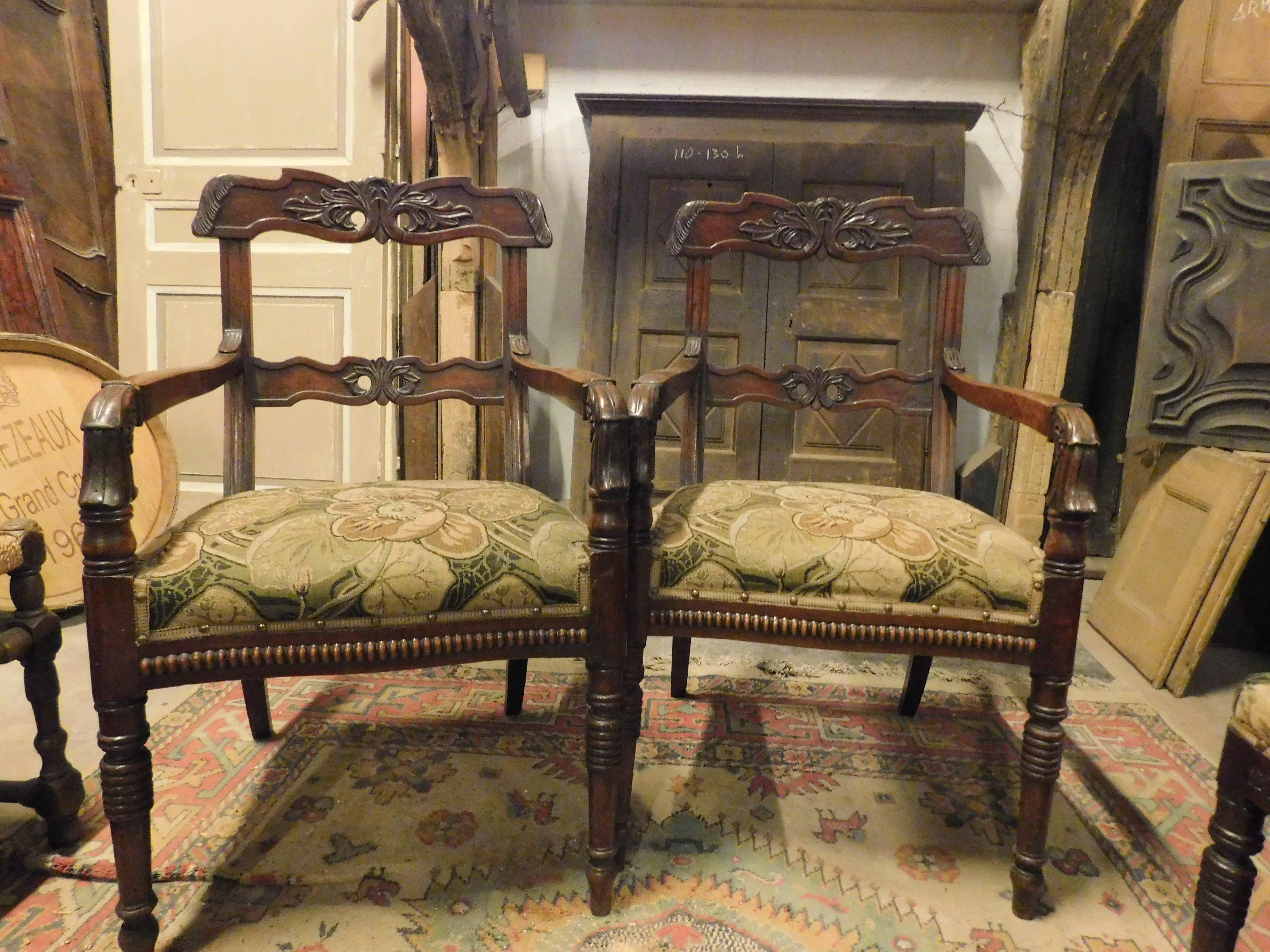 Antique Walnut Living Room Set of 6 Chairs and 2 Armchairs, 19th Century Italy 3