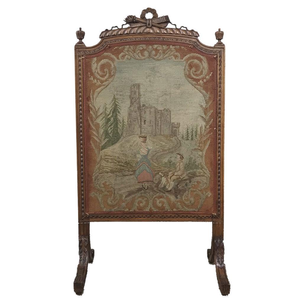 Antique Walnut Louis XVI Firescreen with Needlepoint