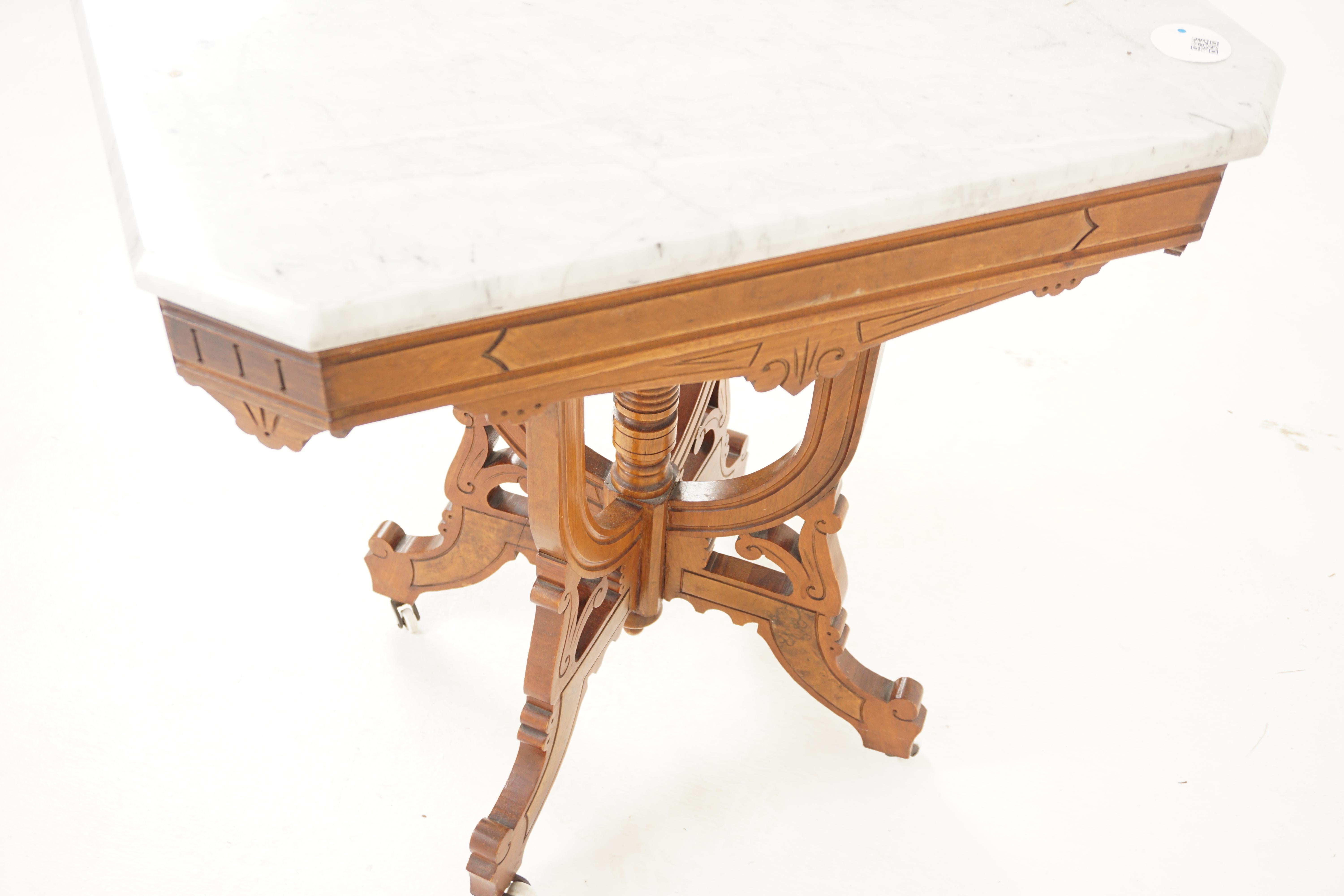 Antique Walnut Marble Top East Lake Hall, Parlour Table, American 1880 3