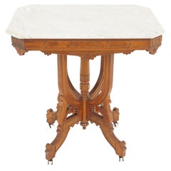 Antique Walnut Marble Top East Lake Hall, Parlour Table, American 1880