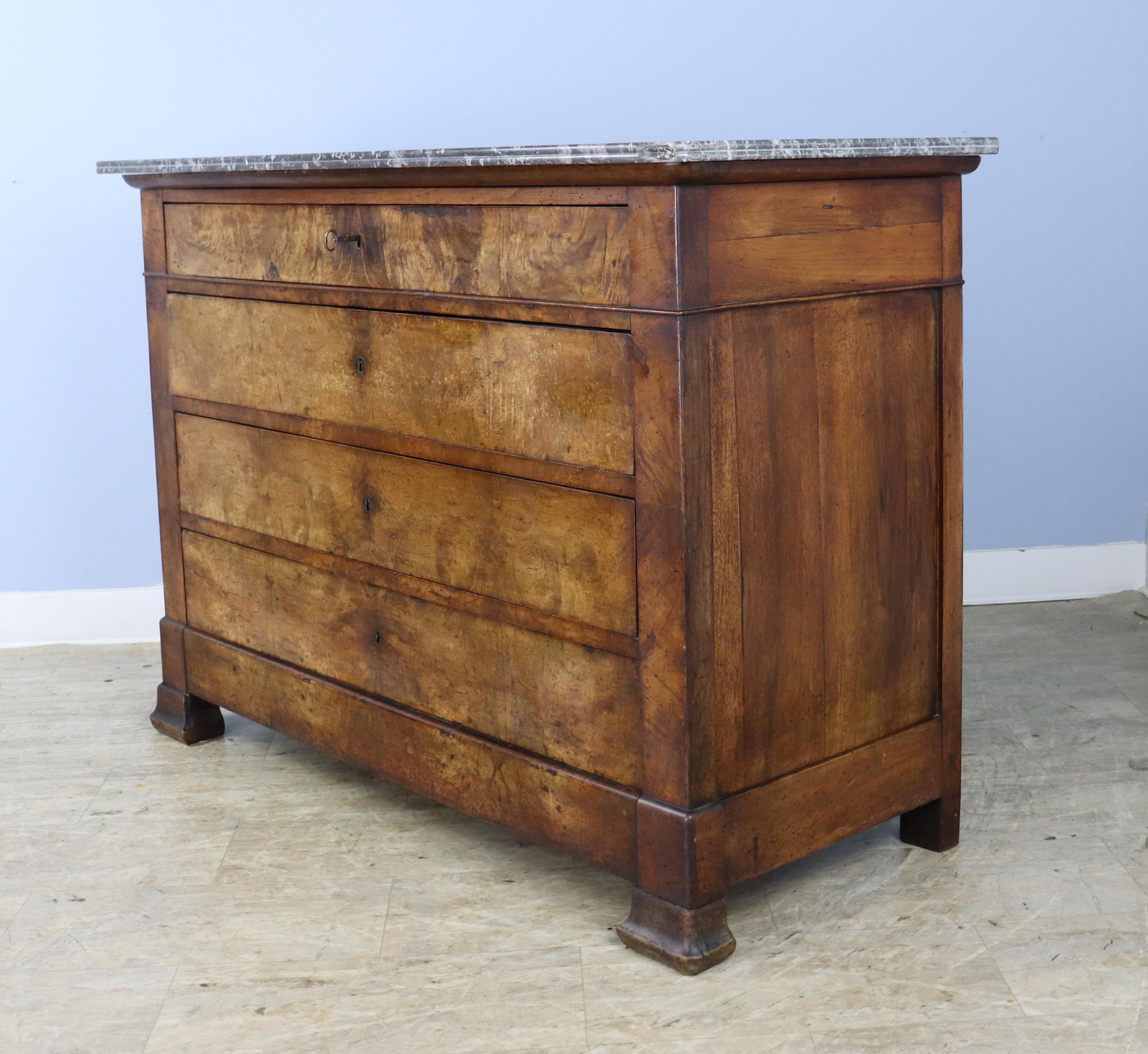 French Antique Walnut Marble Topped Commode For Sale