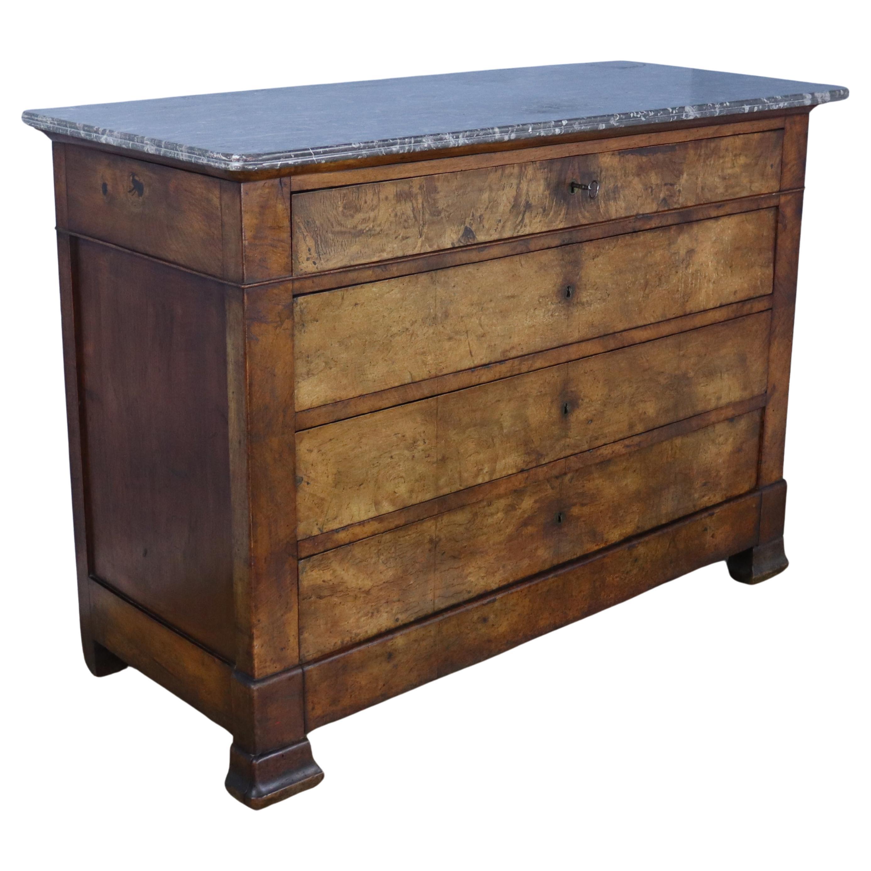 Antique Walnut Marble Topped Commode For Sale