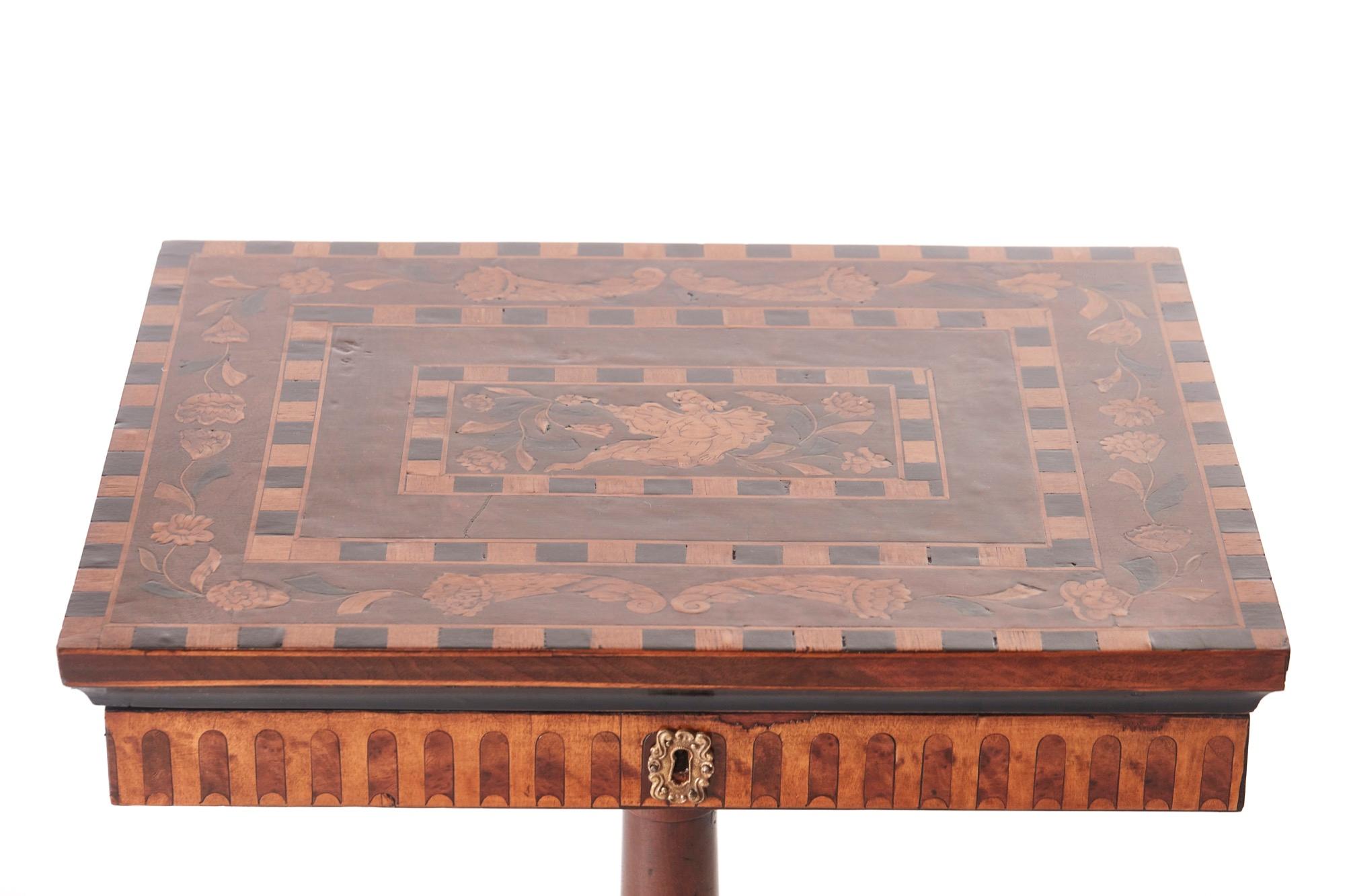 Victorian Antique Walnut Marquetry Inlaid Lamp Table For Sale