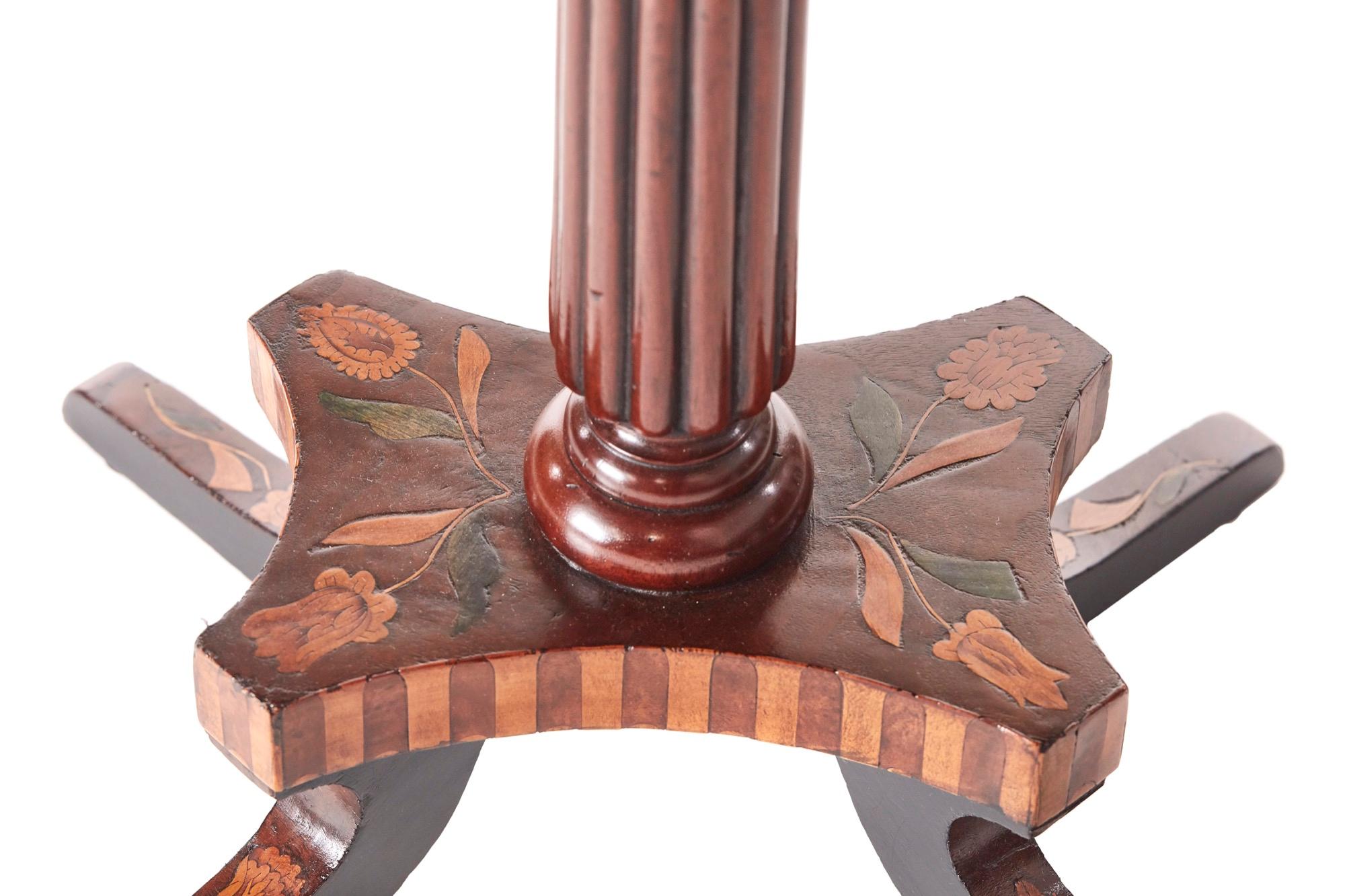 19th Century Antique Walnut Marquetry Inlaid Lamp Table For Sale