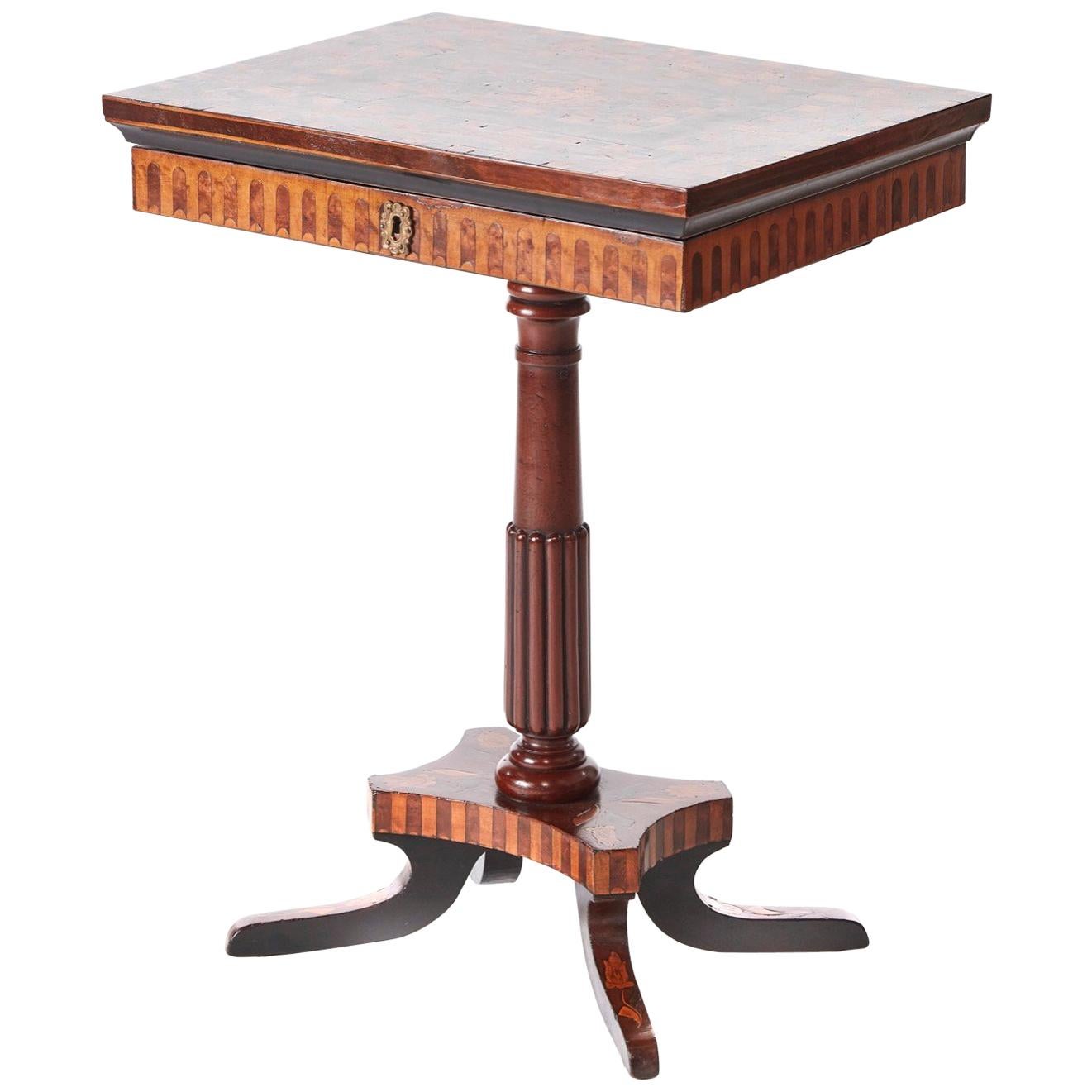 Antique Walnut Marquetry Inlaid Lamp Table For Sale