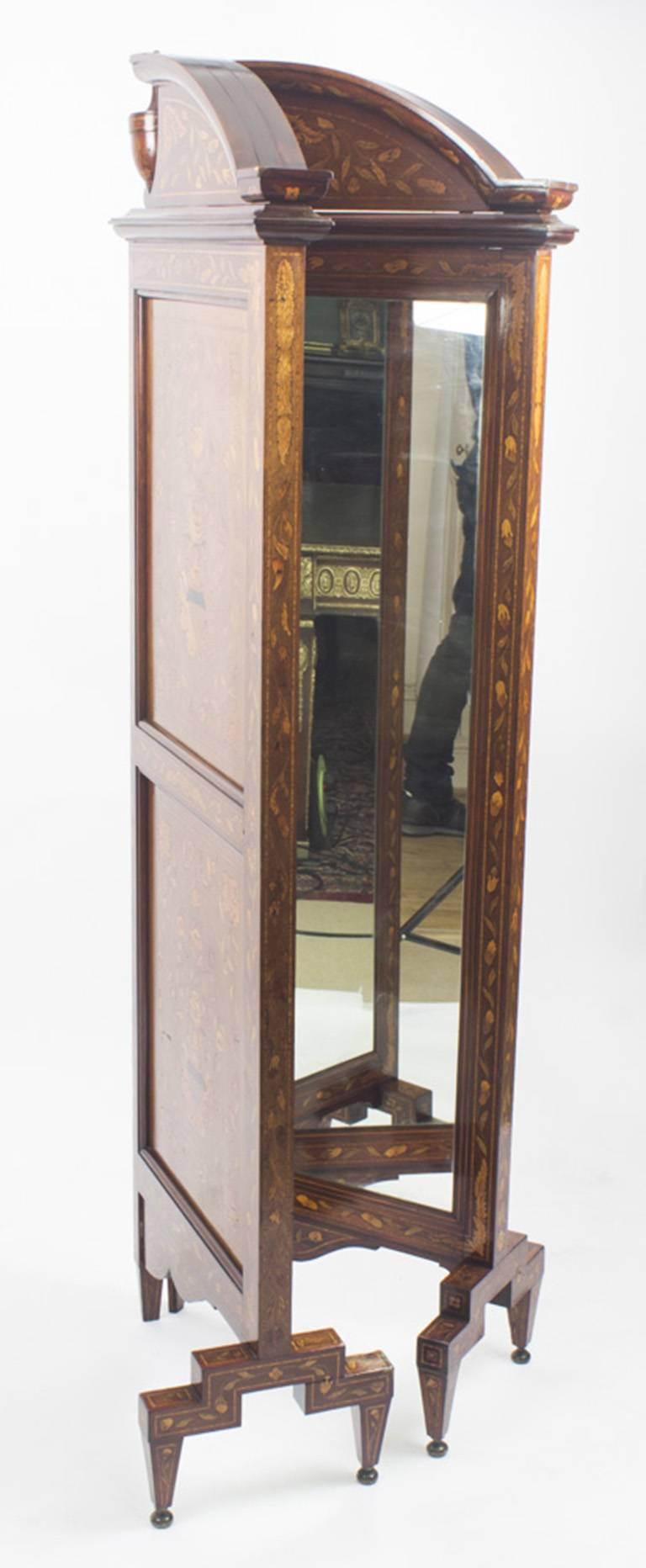 Mid-19th Century Antique Walnut Marquetry Mirror Screen / Cheval Mirror, 19th Century