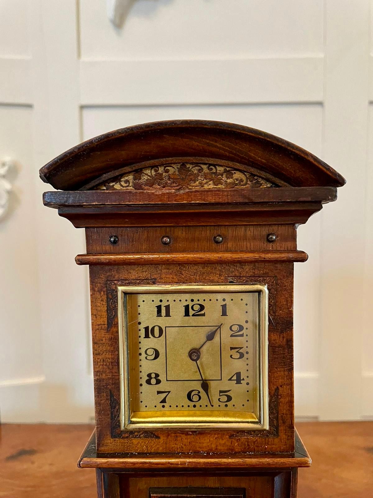 Antique Walnut Miniature Grandfather Clock In Good Condition In Suffolk, GB