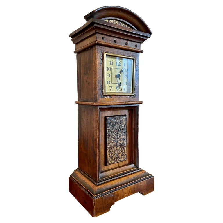 Antique Walnut Miniature Grandfather Clock For Sale at 1stDibs
