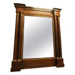 Antique Walnut Mirror with Columns, Gilded Capitals, 19th Century Italy