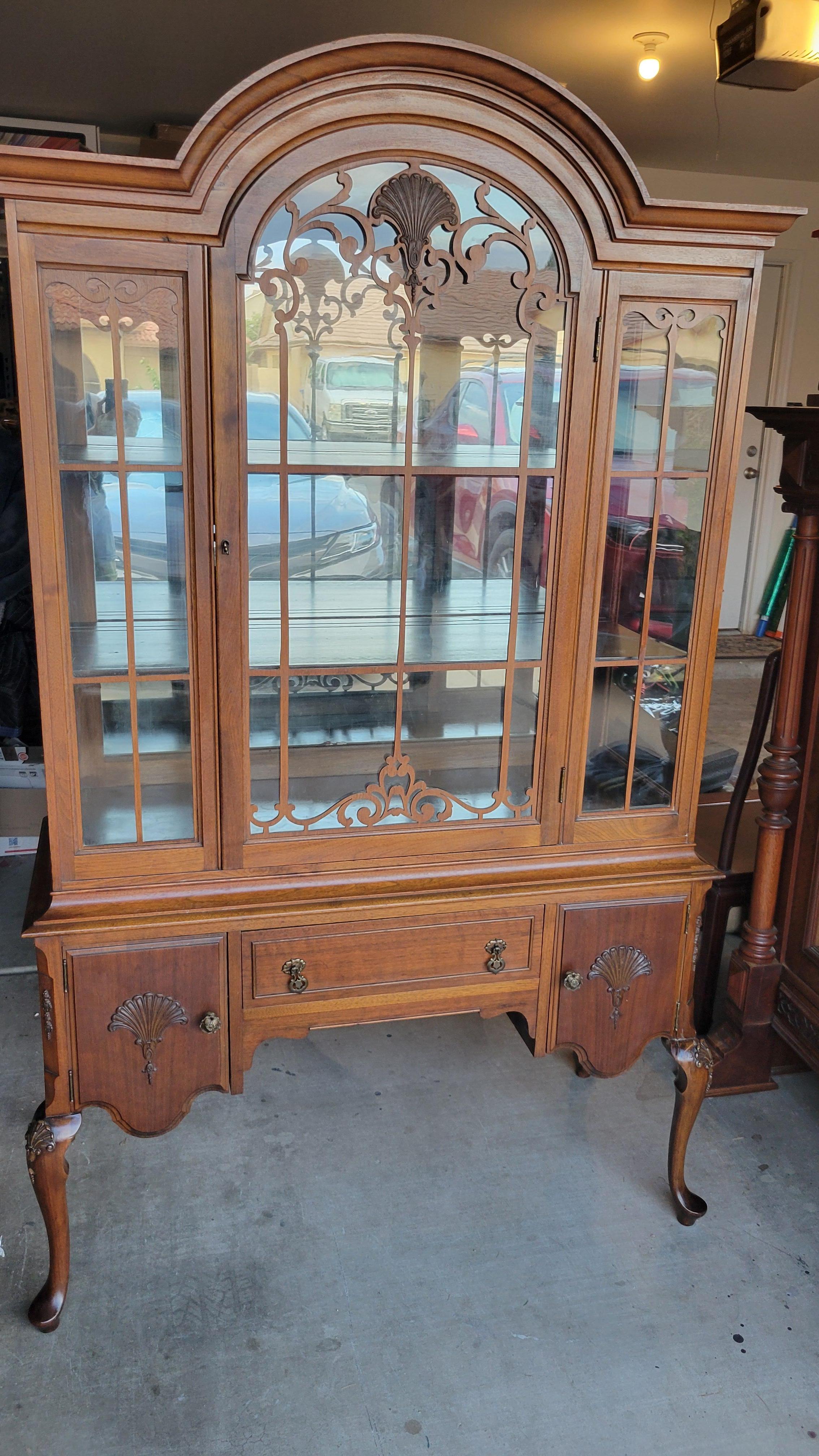 Late Victorian Antique Walnut Mirrored China Cabinet For Sale