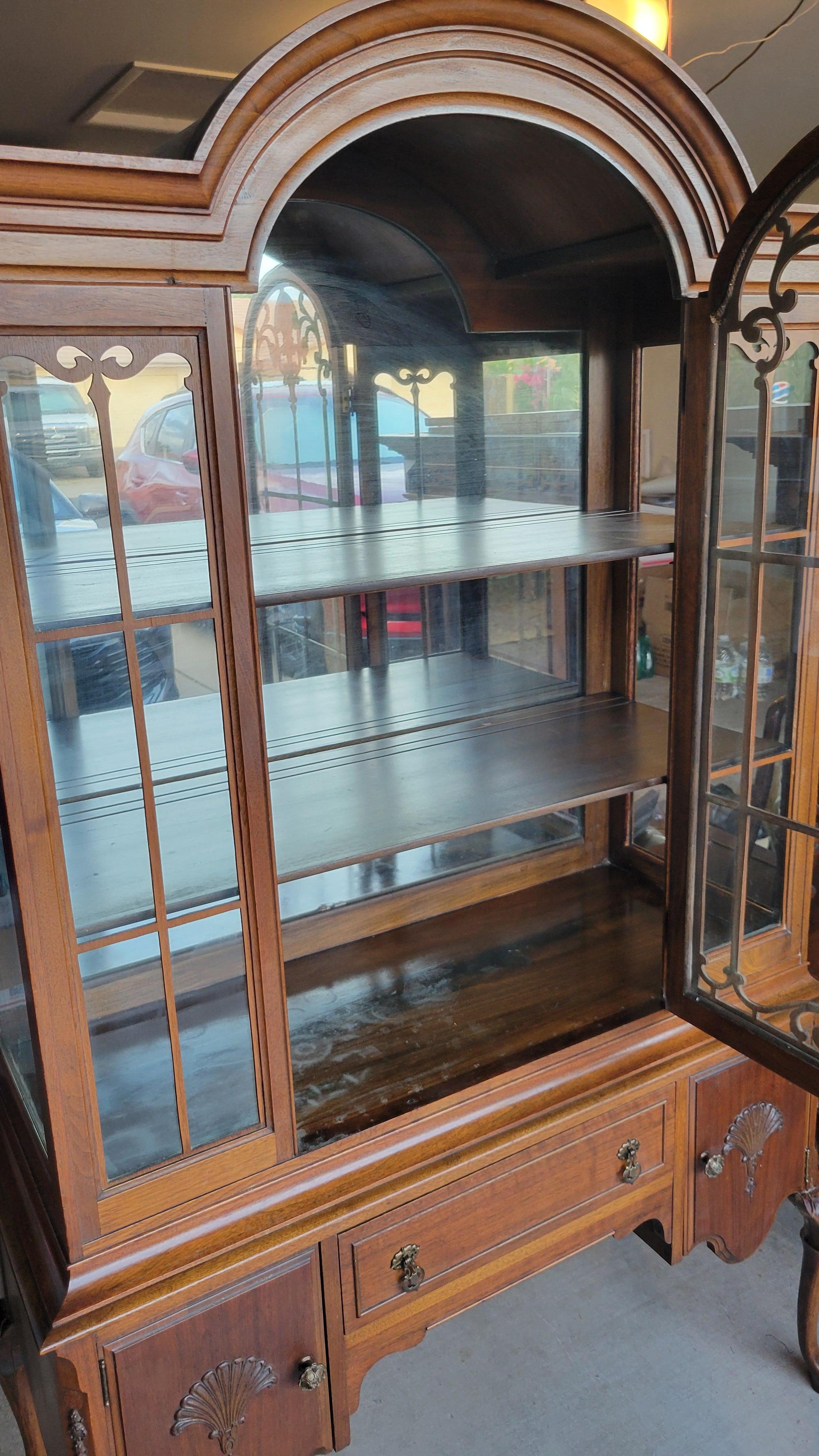 Hand-Carved Antique Walnut Mirrored China Cabinet For Sale