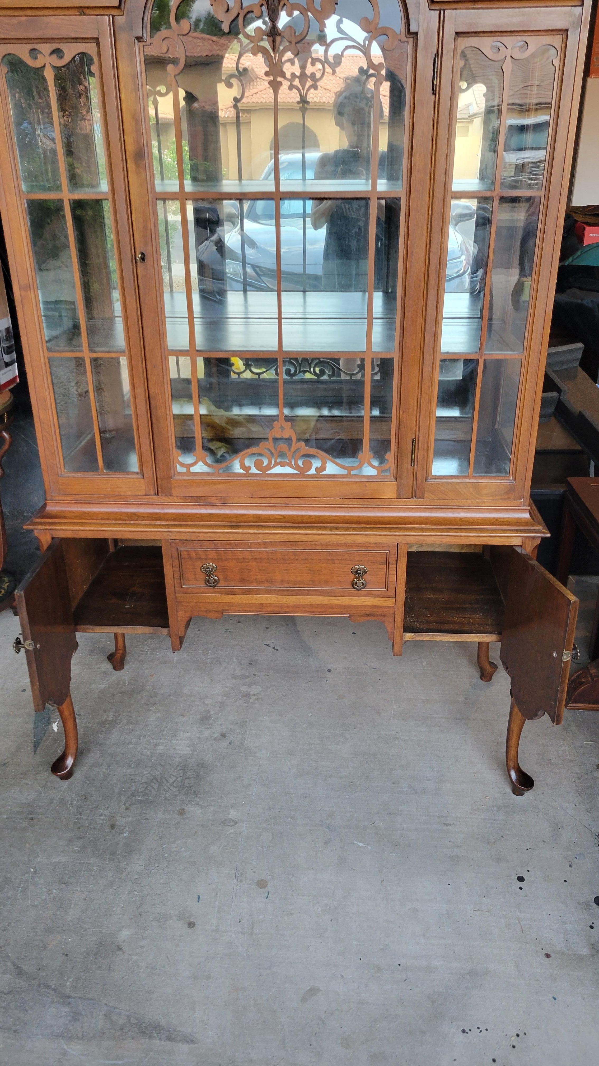 Antique Walnut Mirrored China Cabinet For Sale 1