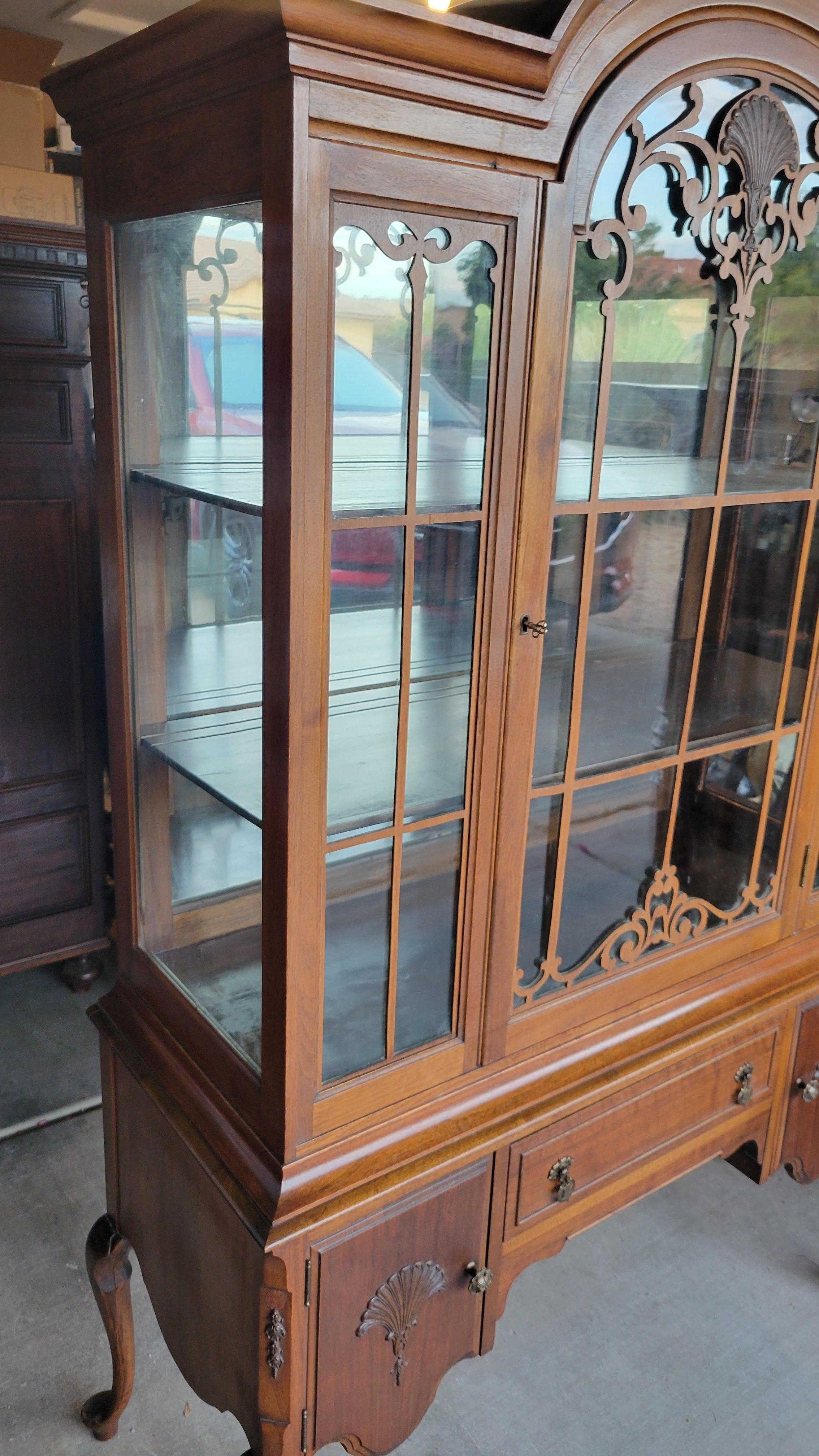 Antique Walnut Mirrored China Cabinet For Sale 2