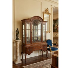 Antique Walnut Mirrored China Cabinet, Hand-Carved, Late Victorian