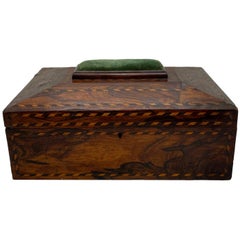 Antique Walnut Needlework Box with Inlaid Satinwood and Ebony Roping