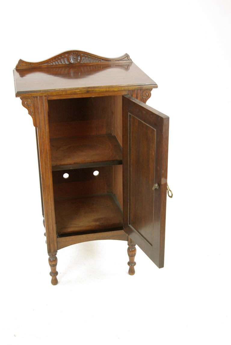 Antique Walnut Night Stand, Tall Bedside Lamp Table, Scotland, 1870s