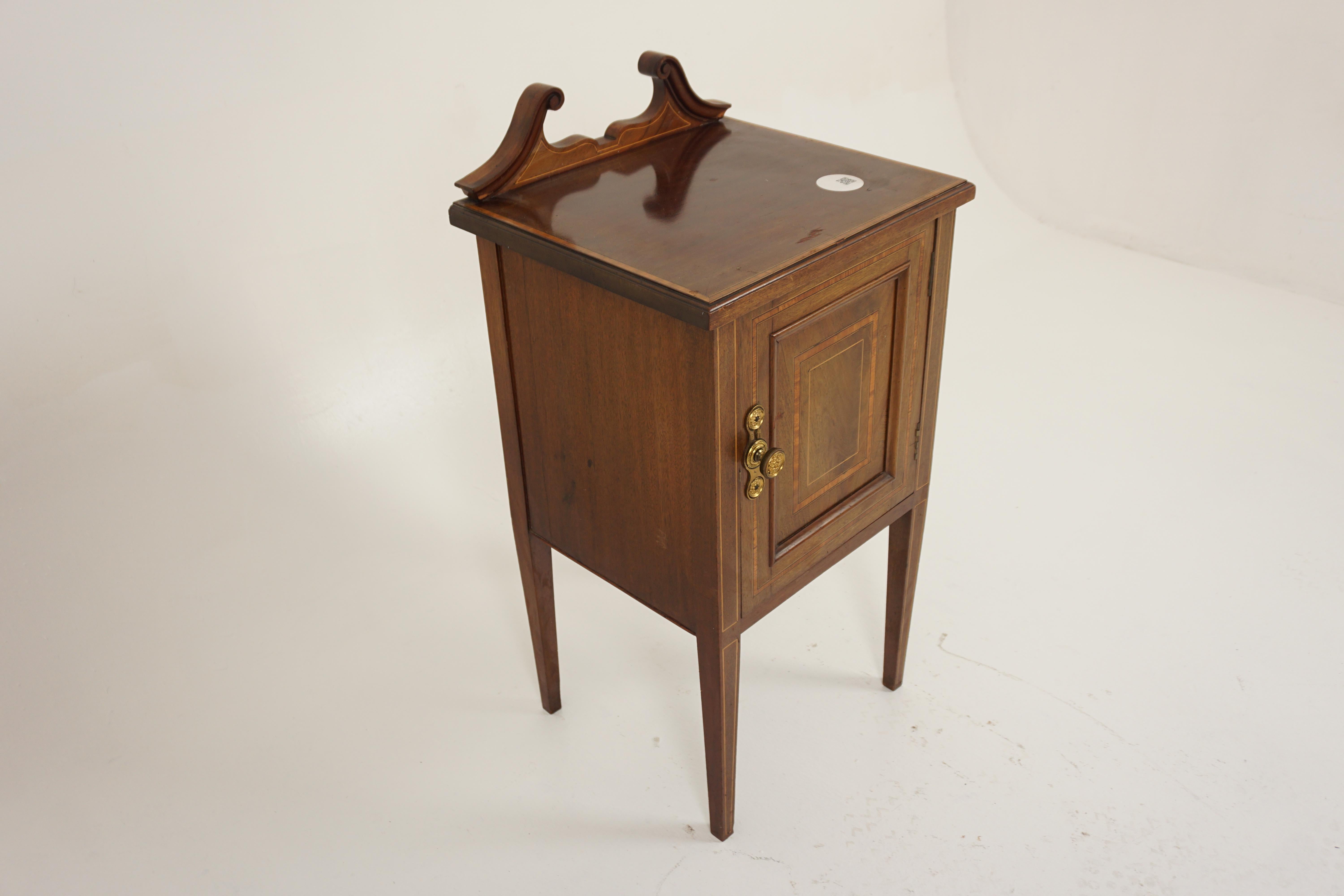 Sheraton Antique Walnut Nightstand, Inlaid Walnut Bedside Table, Scotland 1900, H1084 For Sale