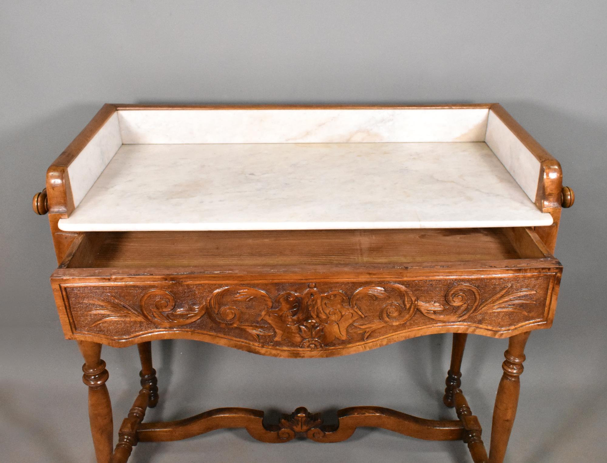 Marble Antique Walnut & Oak Washstand Louis Philippe 19th Century For Sale