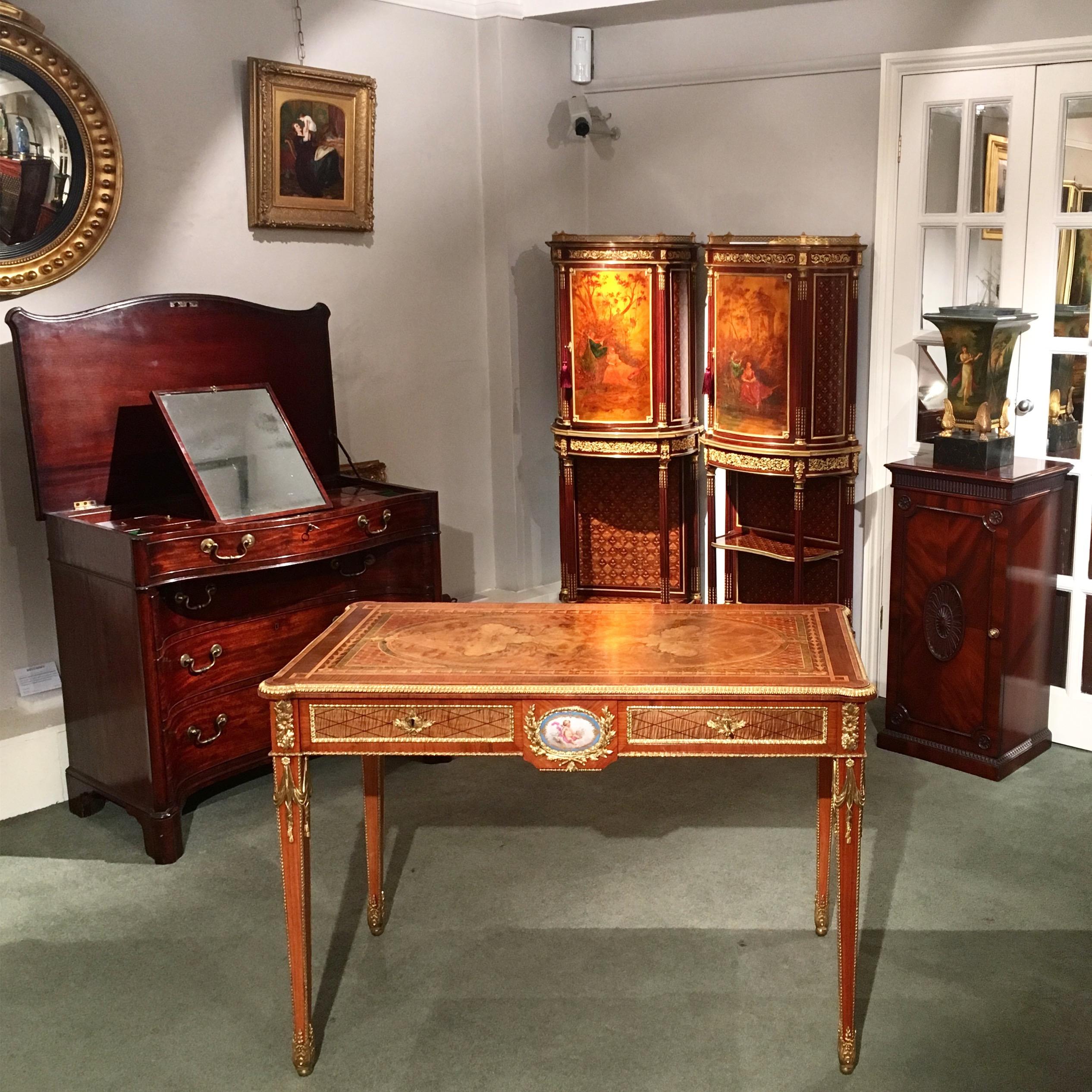 Antique Walnut, Ormolu, and Porcelain Table in the Louis XVI Style 1