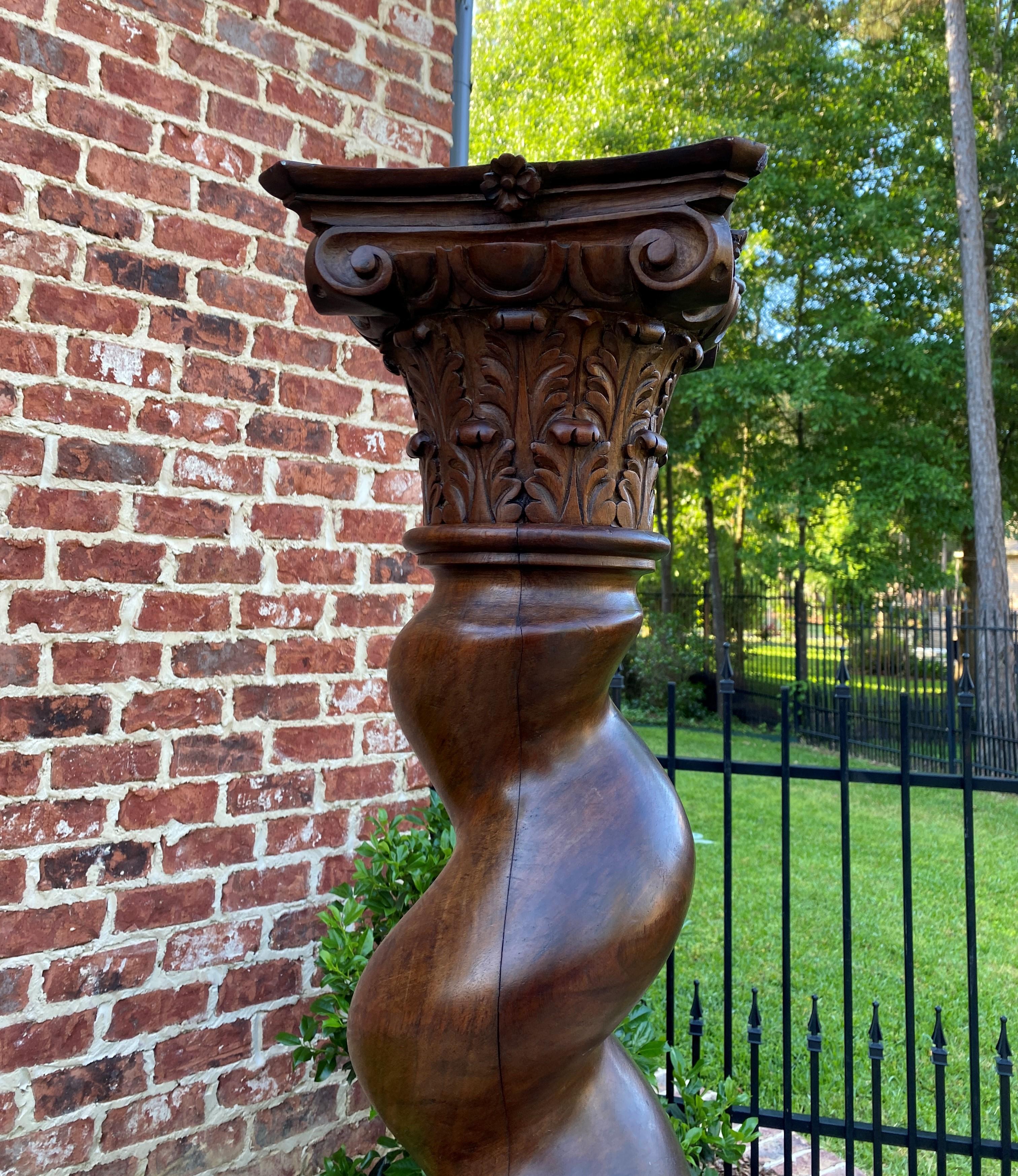 Antique Walnut Pedestal Plant Stand Bronze Display Table Barley Twist 5