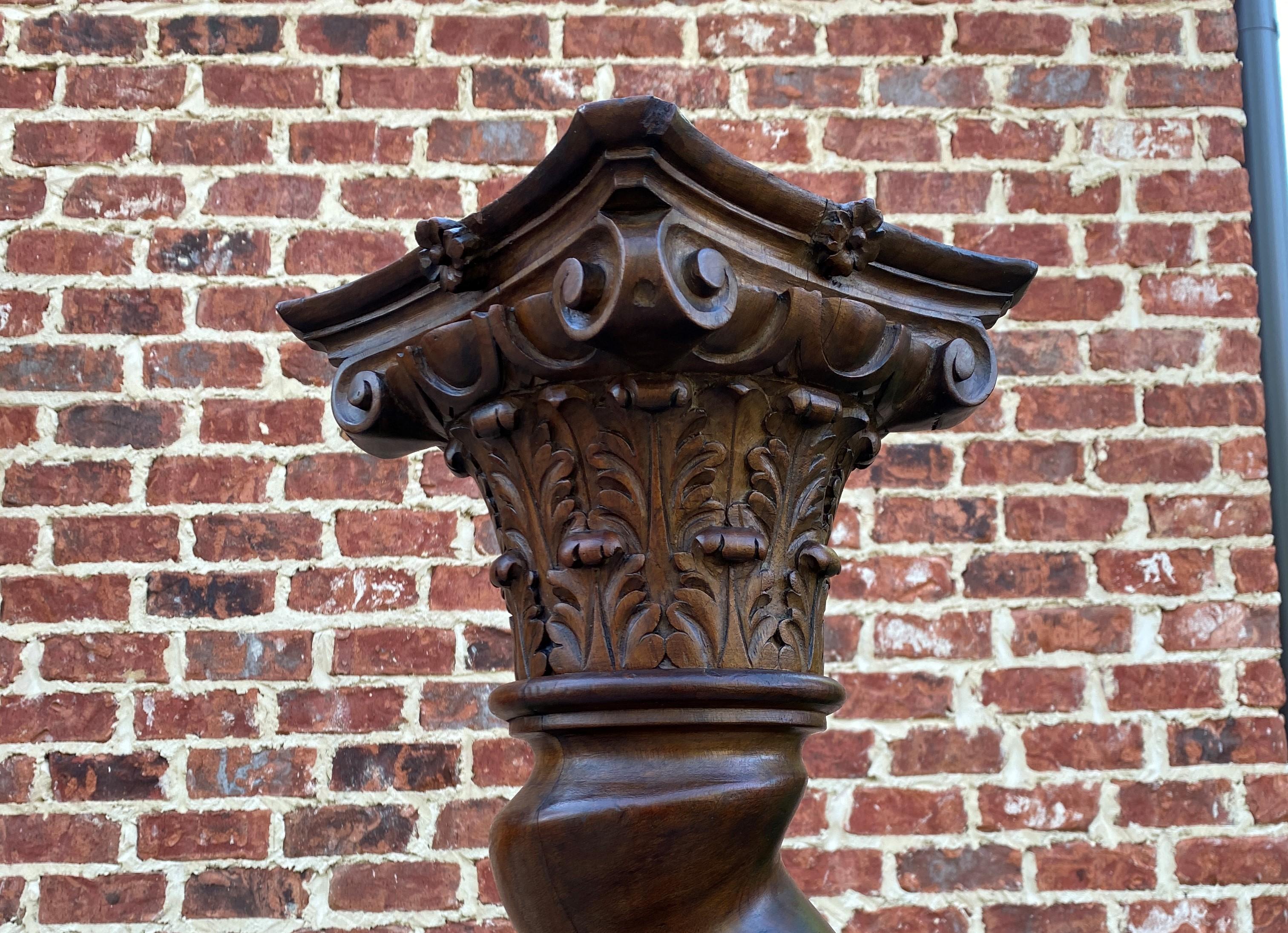 19th Century Antique Walnut Pedestal Plant Stand Bronze Display Table Barley Twist