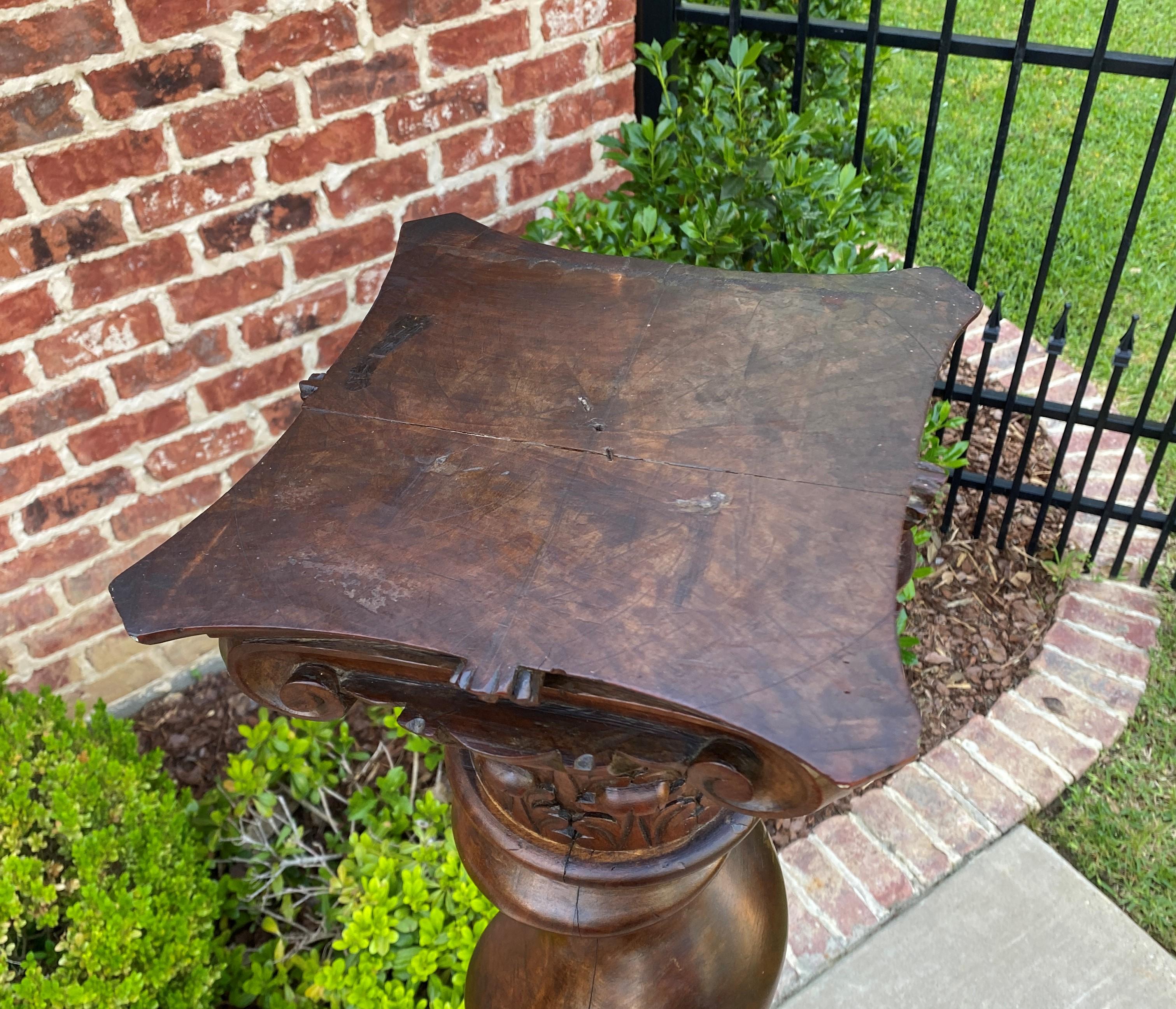 Antique Walnut Pedestal Plant Stand Bronze Display Table Barley Twist 1