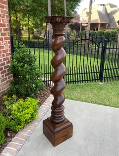 Antique Walnut Pedestal Plant Stand Bronze Display Table Barley Twist
