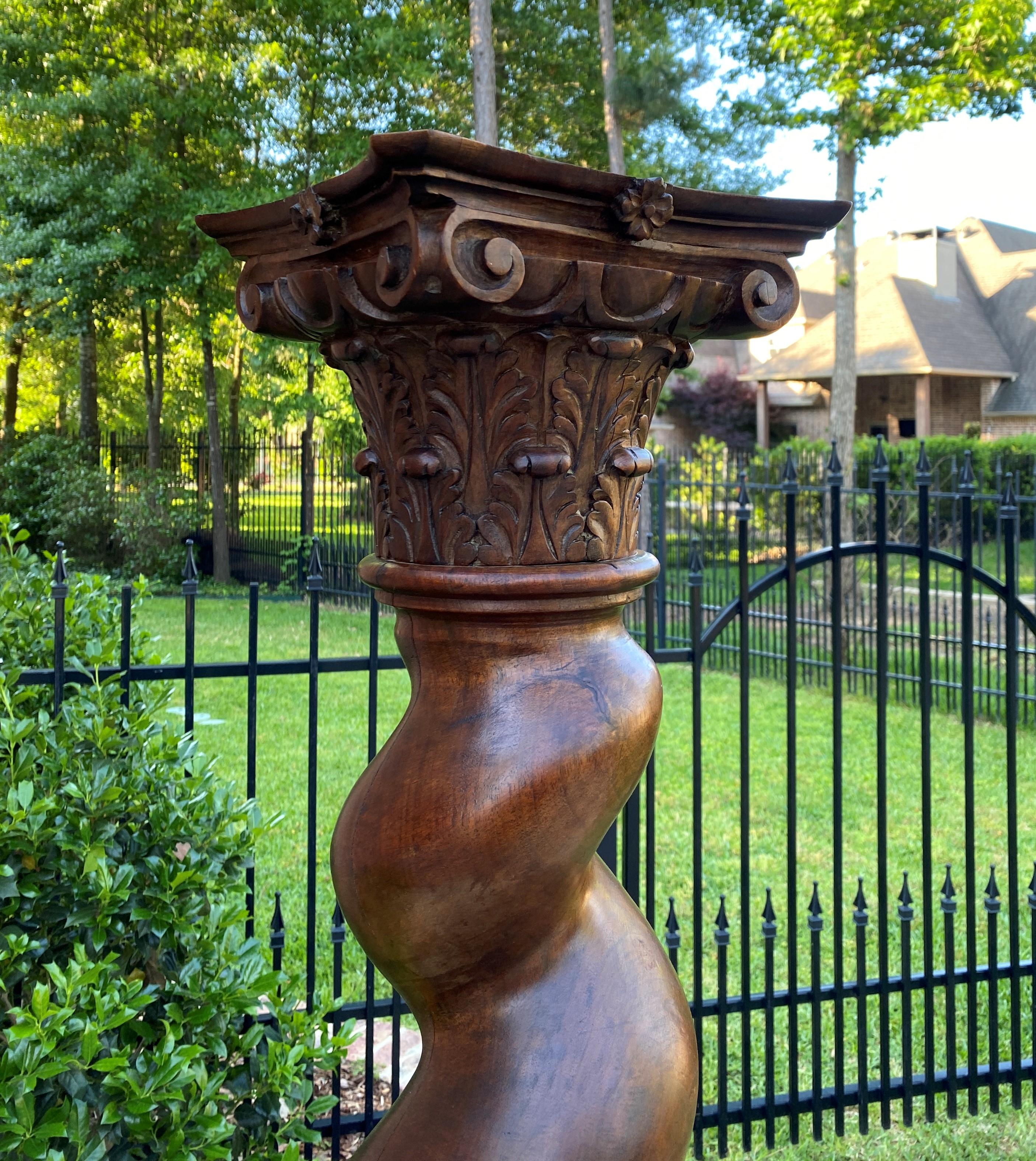 Renaissance Revival Antique Walnut Pedestal Plant Stand Bronze Display Table Barley Twist