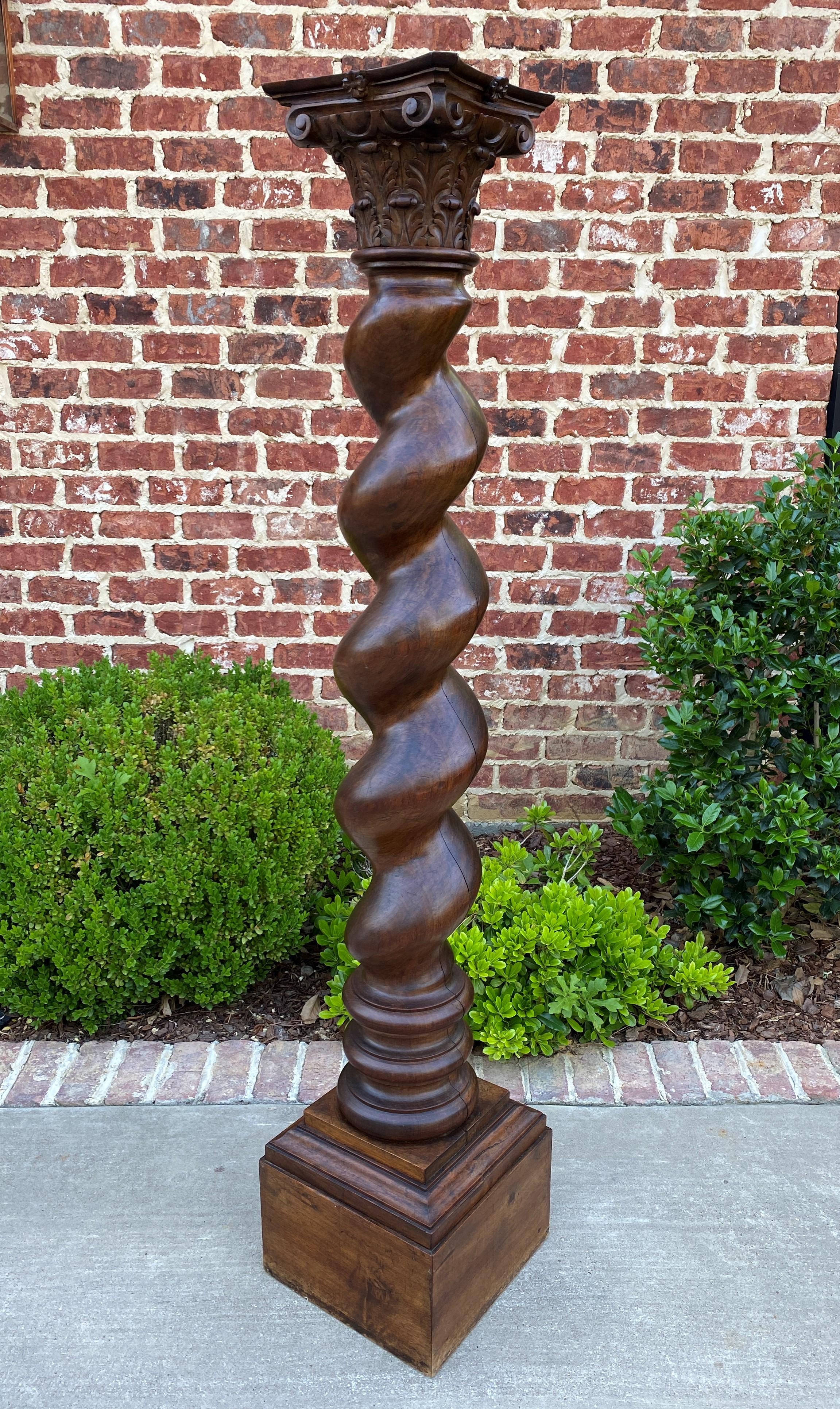 French Antique Walnut Pedestal Plant Stand Bronze Display Table Barley Twist