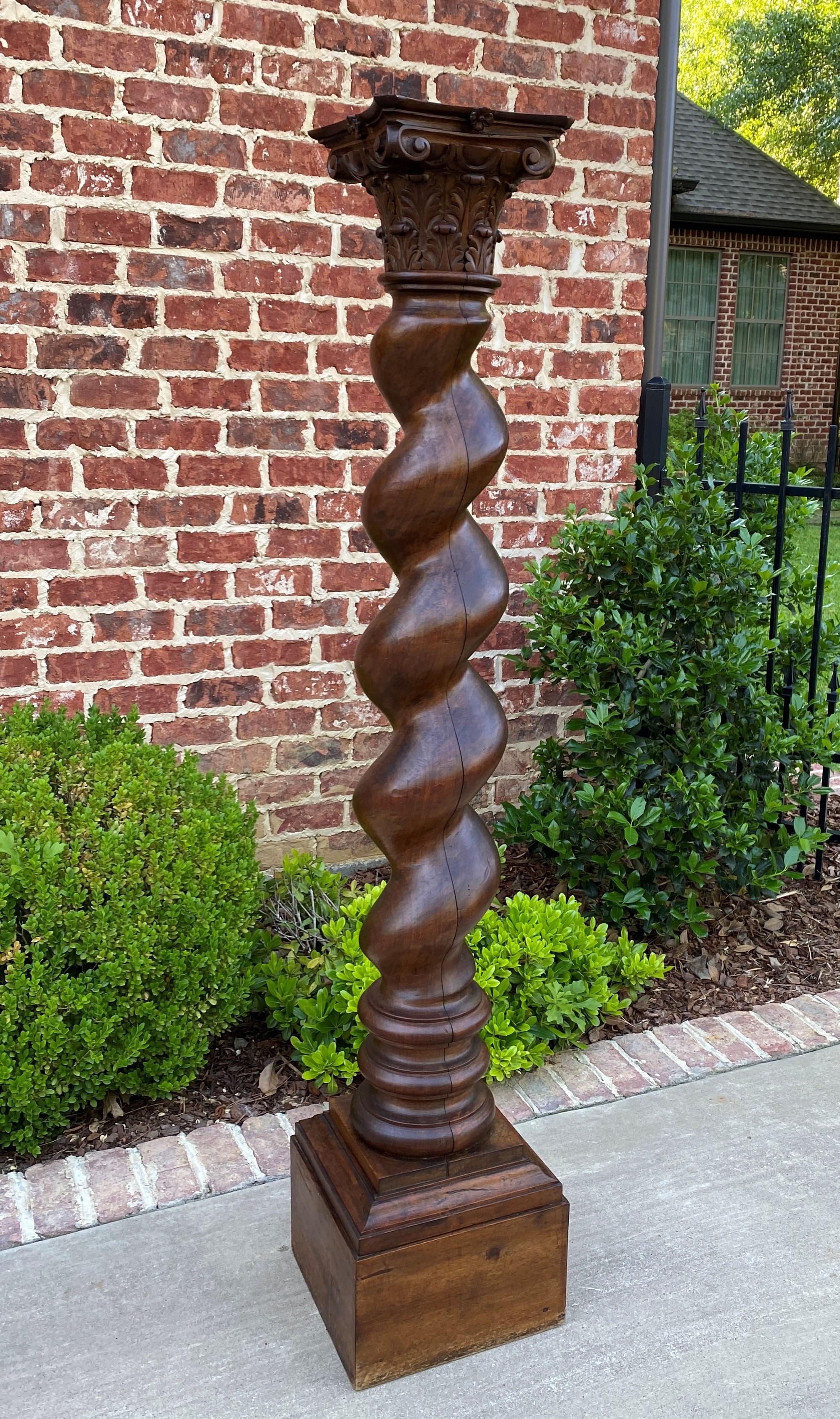 Antique Walnut Pedestal Plant Stand Bronze Display Table Barley Twist In Good Condition In Tyler, TX