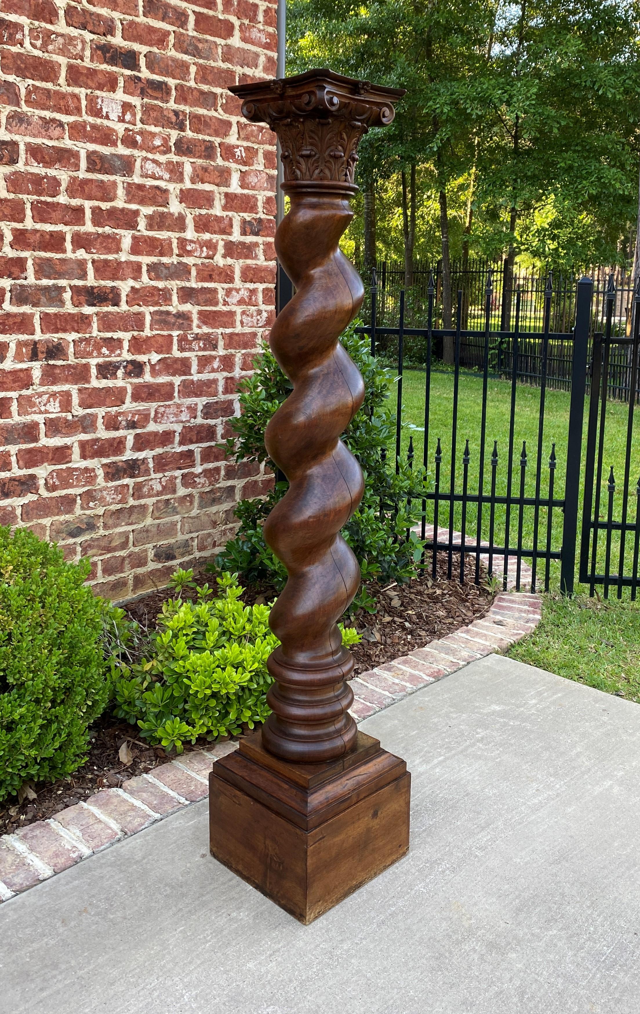 Antique Walnut Pedestal Plant Stand Bronze Display Table Barley Twist 2